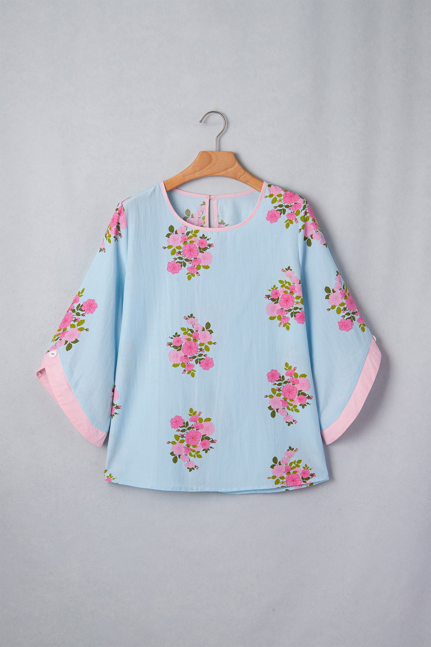 Floral Print 3/4 Sleeve Button Detail Blouse Women S–XL