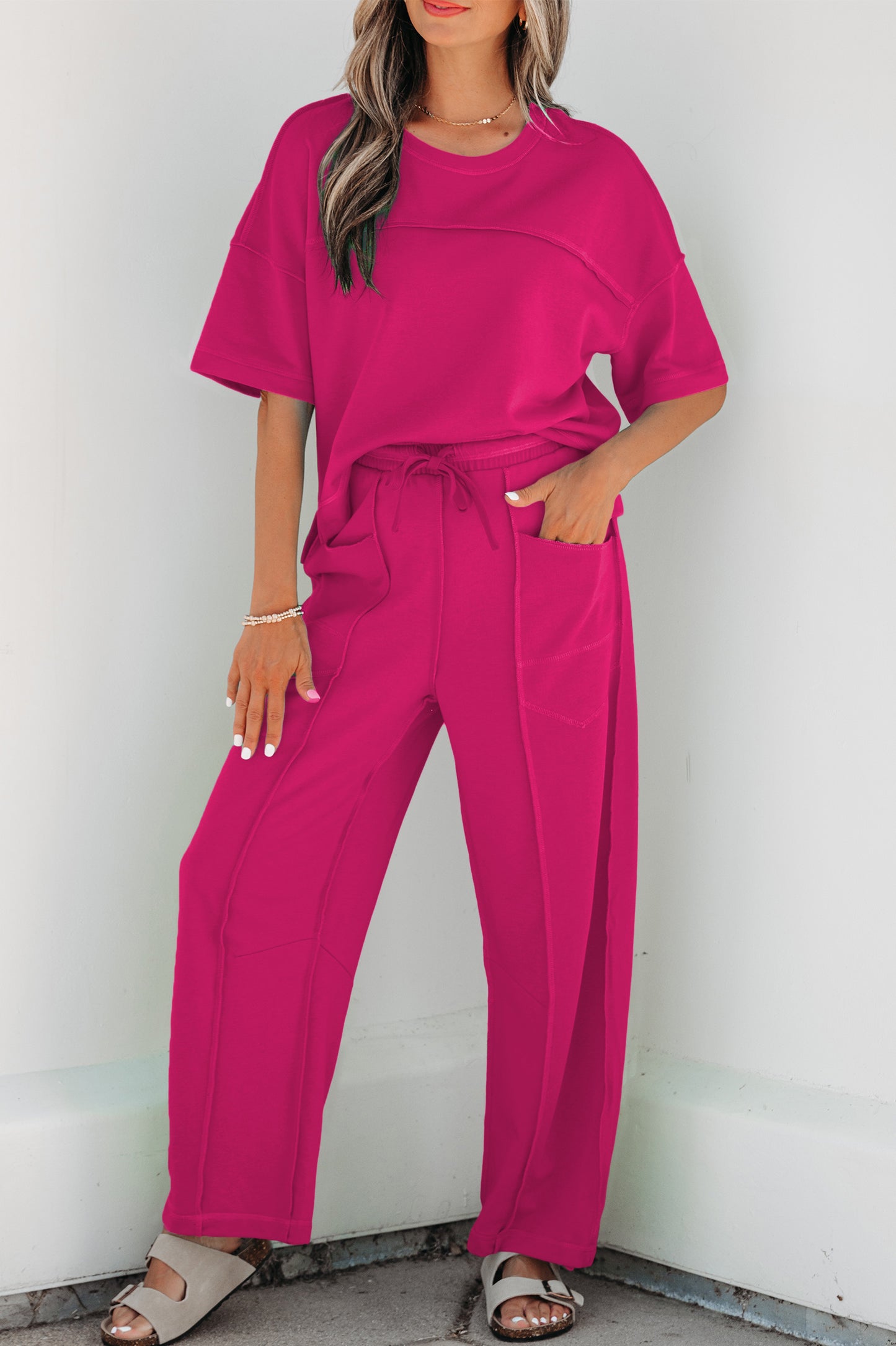 Drop Shoulder Boxy Tee & Barrel Pants Two-Piece Set | S–XL | 5 Colours