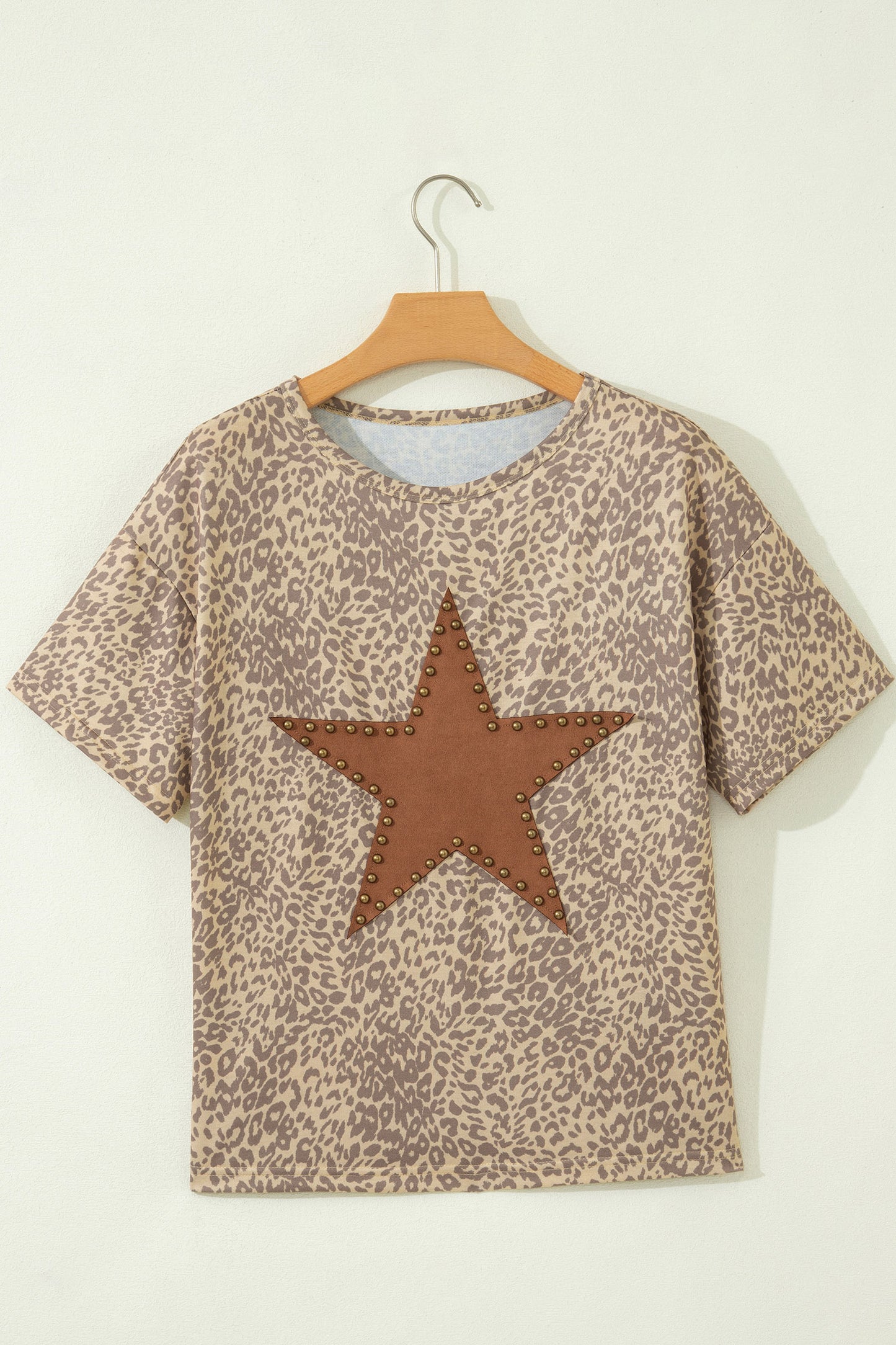 Leopard Print Retro Tee Studded Star Patch Loose Fit Women S–XL
