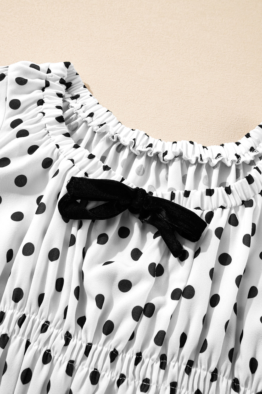 Black Polka Dot Puff Sleeve Bow Square Neck Peplum Top – Women's Figure-Flattering Dressy Top (S–XL)