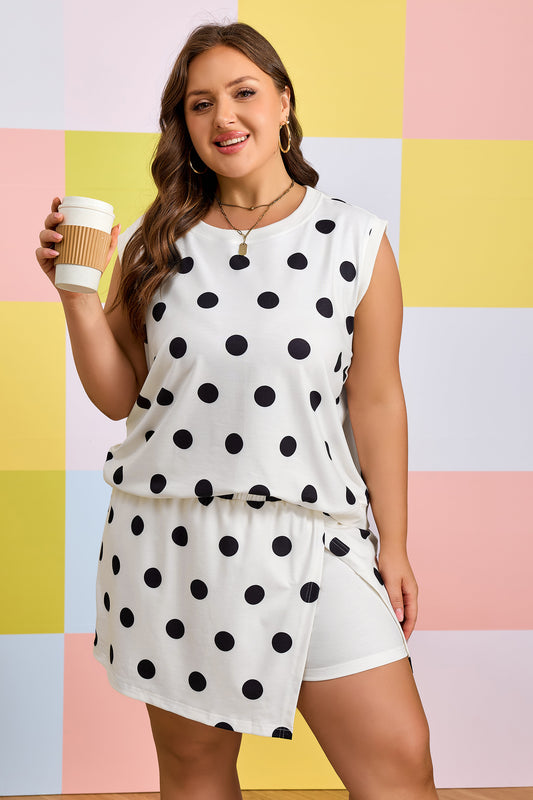 Plus Size White Polka Dot Tank and Skort Set Women 1X–4X