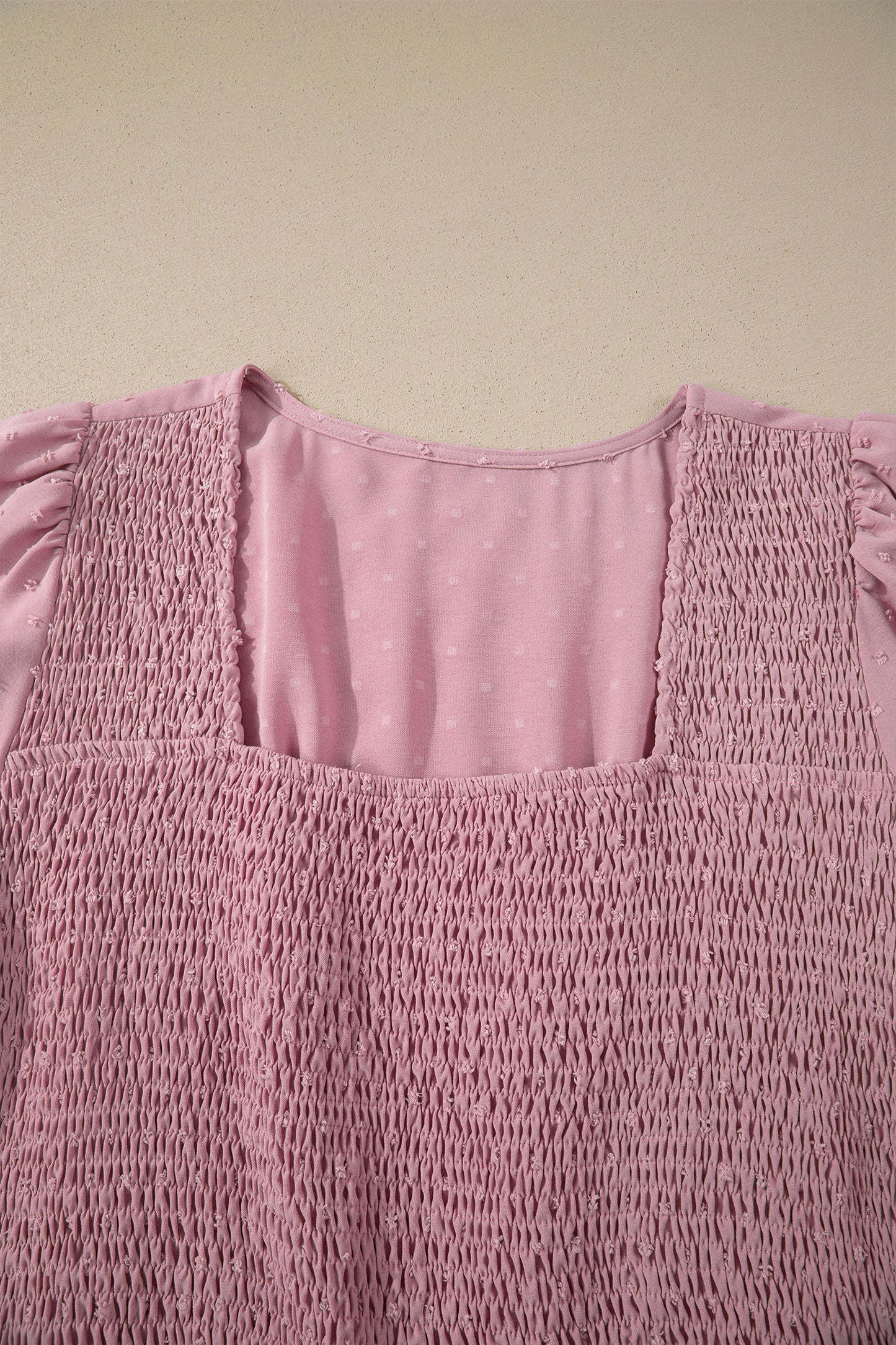 Plus Size Swiss Dot Smocked High Waist Flowy Midi Dress Pink 1X–4X