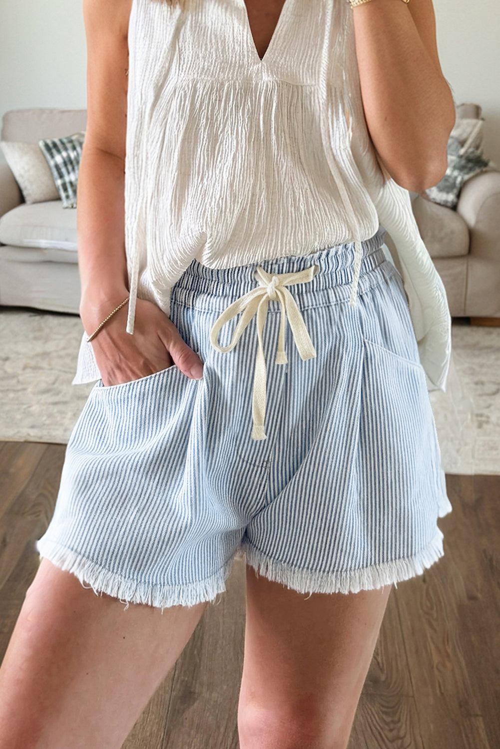 Striped Denim Shorts Women Black Blue Size 4–16