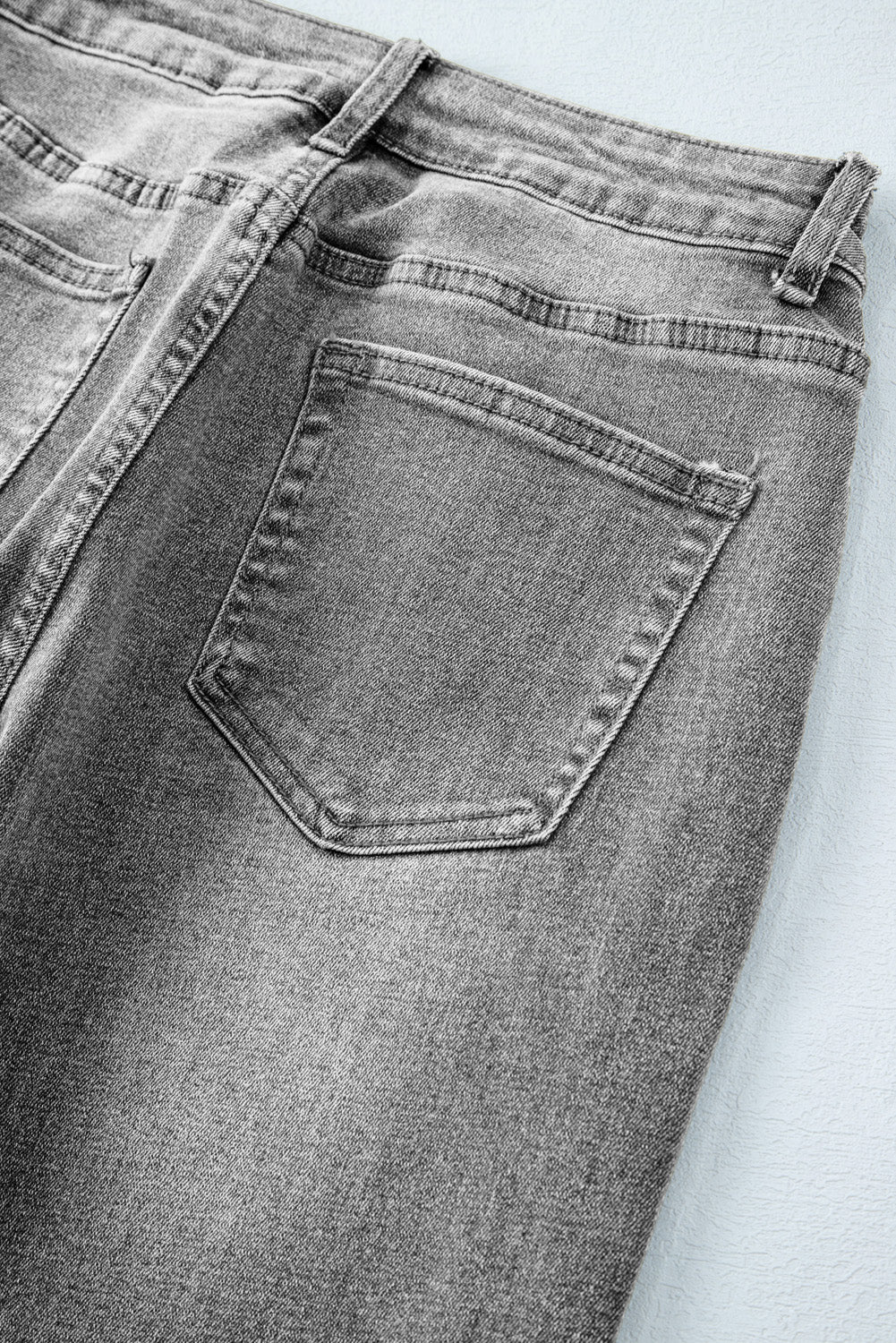 Gray Raw Hem Straight Leg High Waist Cropped Jeans