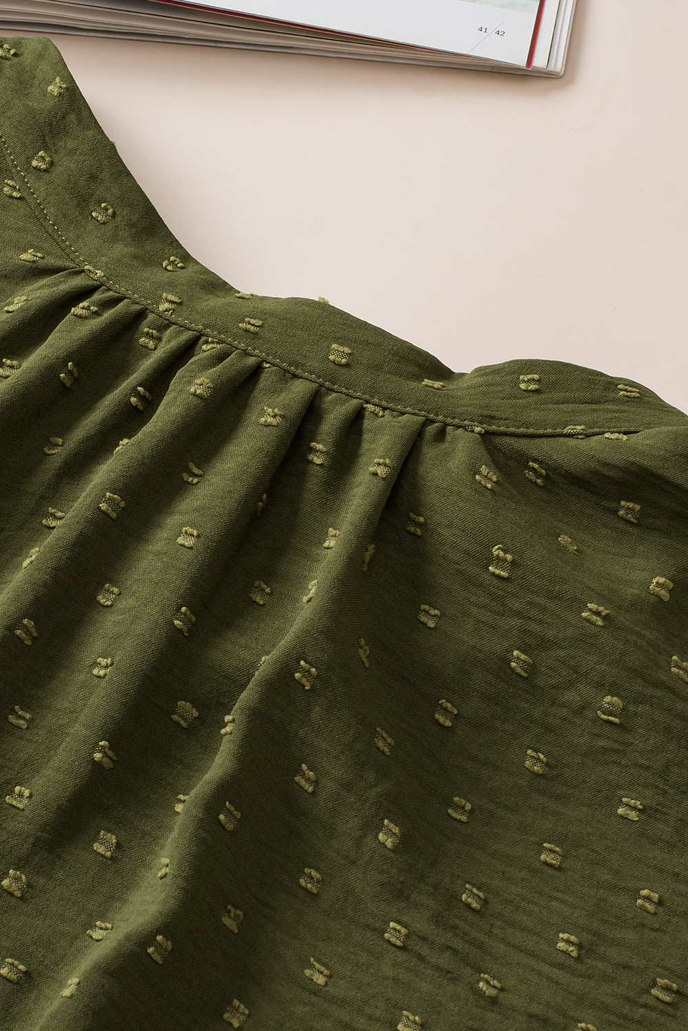 Swiss Dot Mock Neck Tied Nape Top | Plus Size | Moss Green | 1X–3X