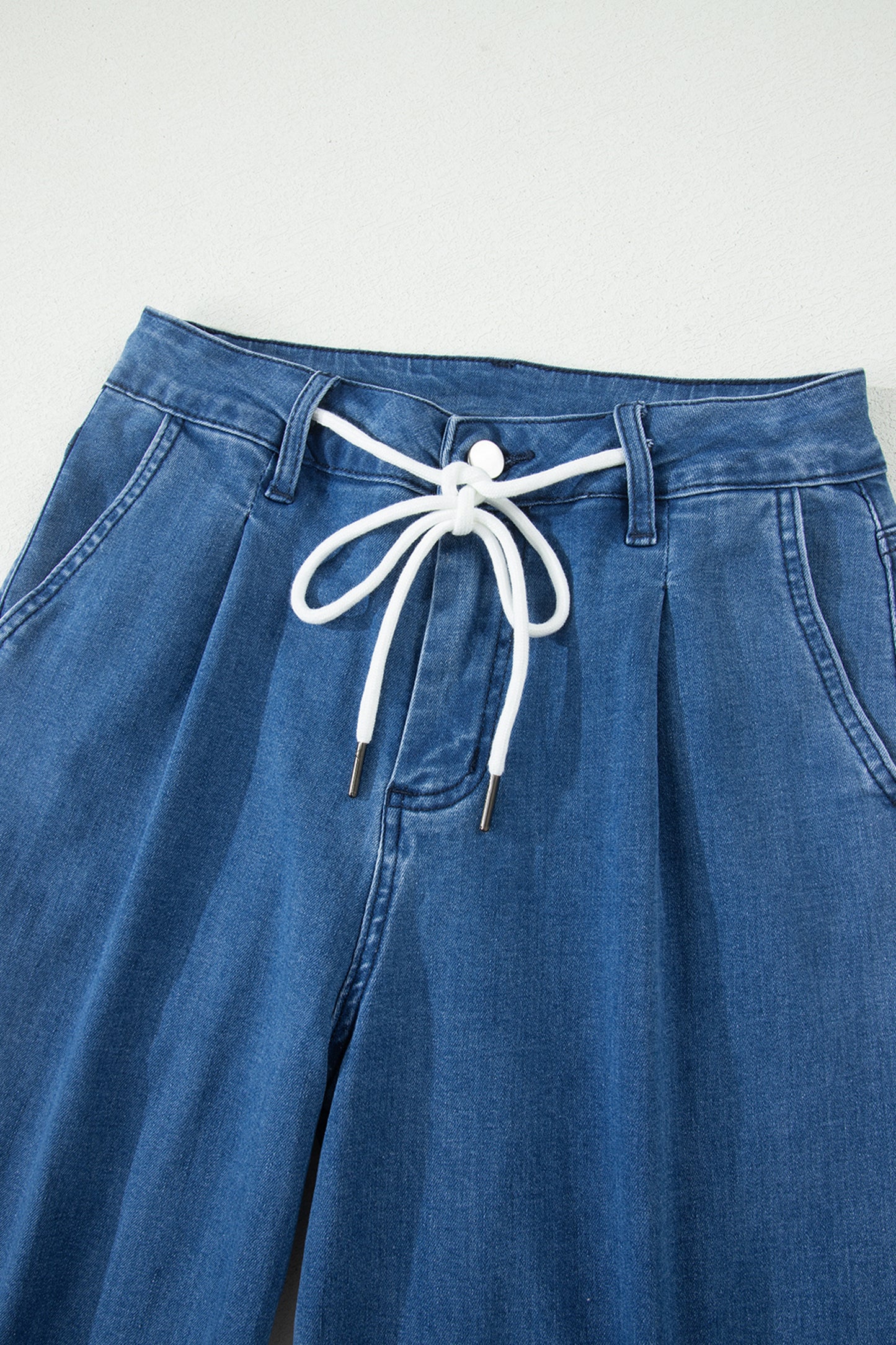 Lace-Up Pull-On Wide Leg Jeans