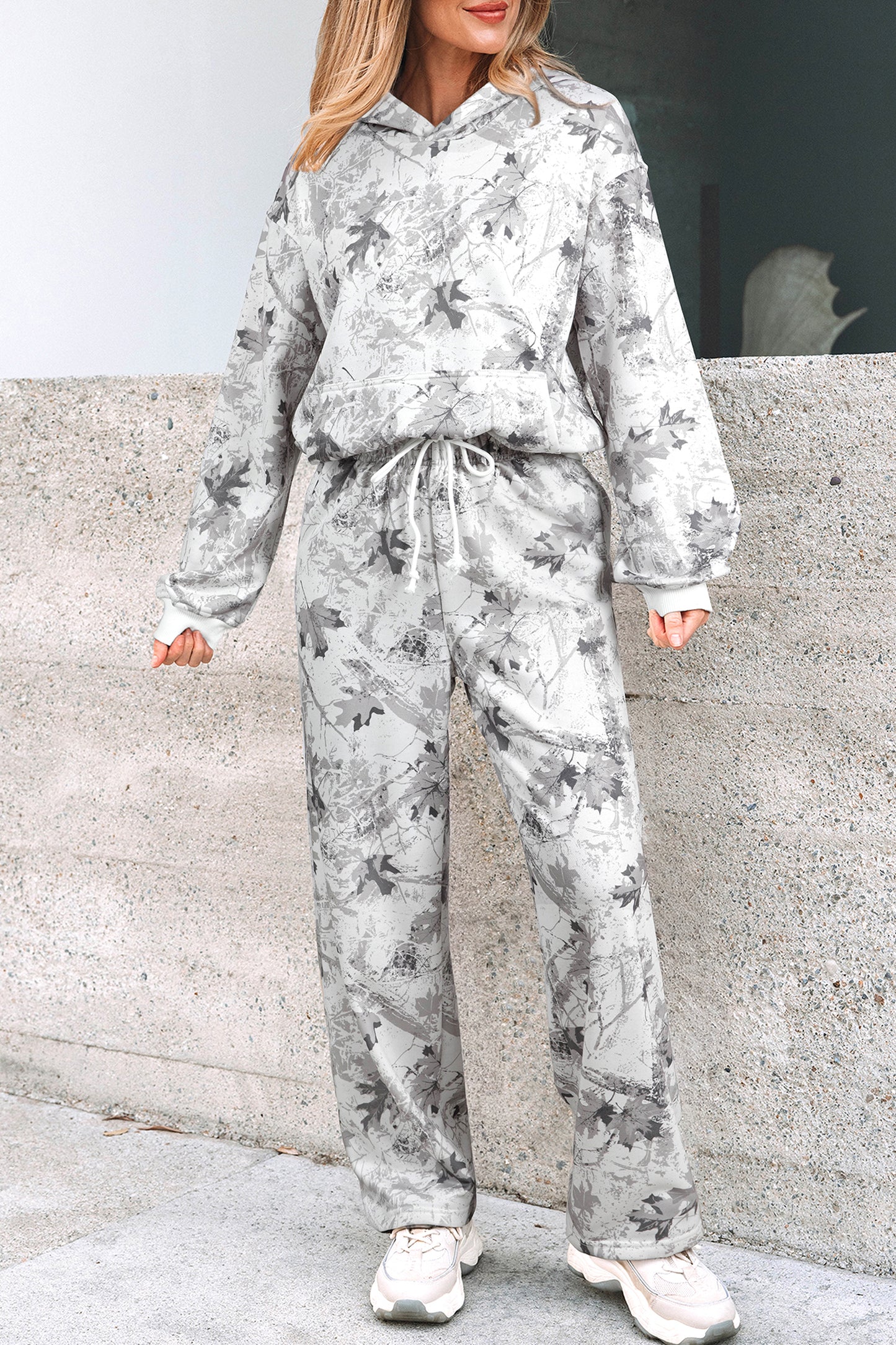 Woodland Camo Hoodie & Sweatpants Set in Light Grey