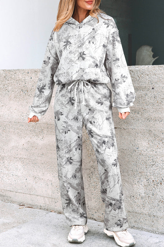Woodland Camo Hoodie & Sweatpants Set in Light Grey