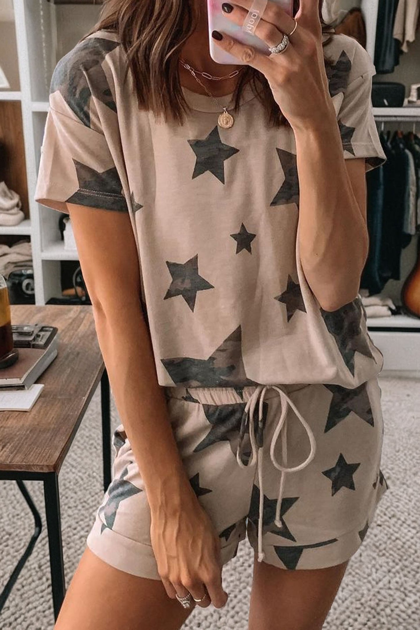 Camo Star Print Short Set Women S–XL
