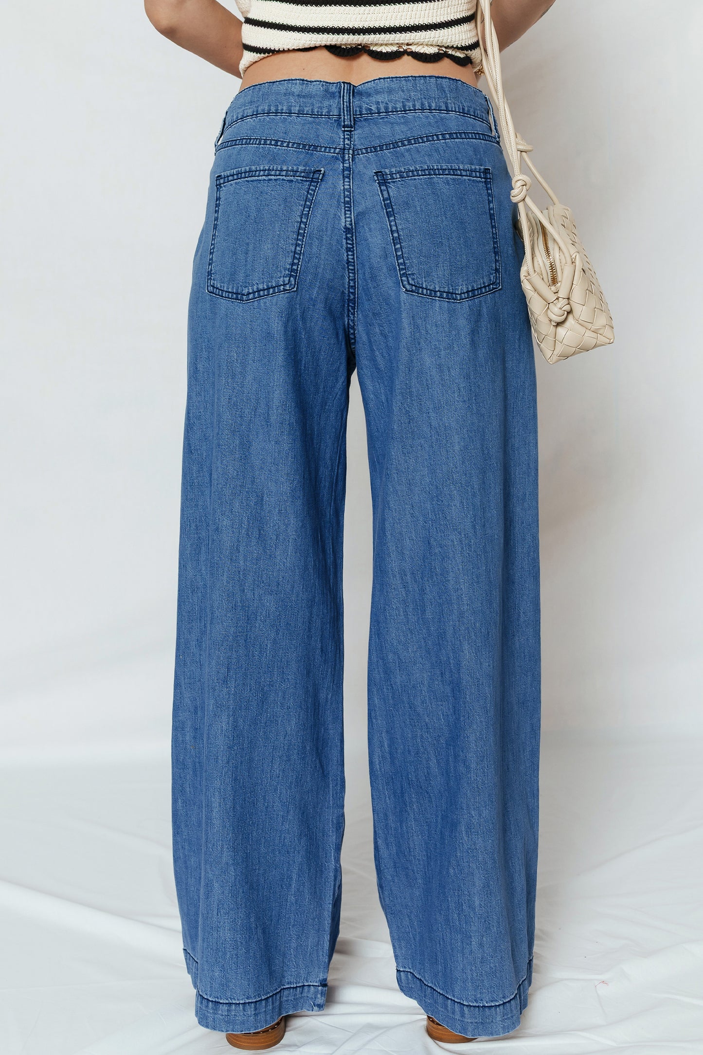 Lace-Up Pull-On Wide Leg Jeans