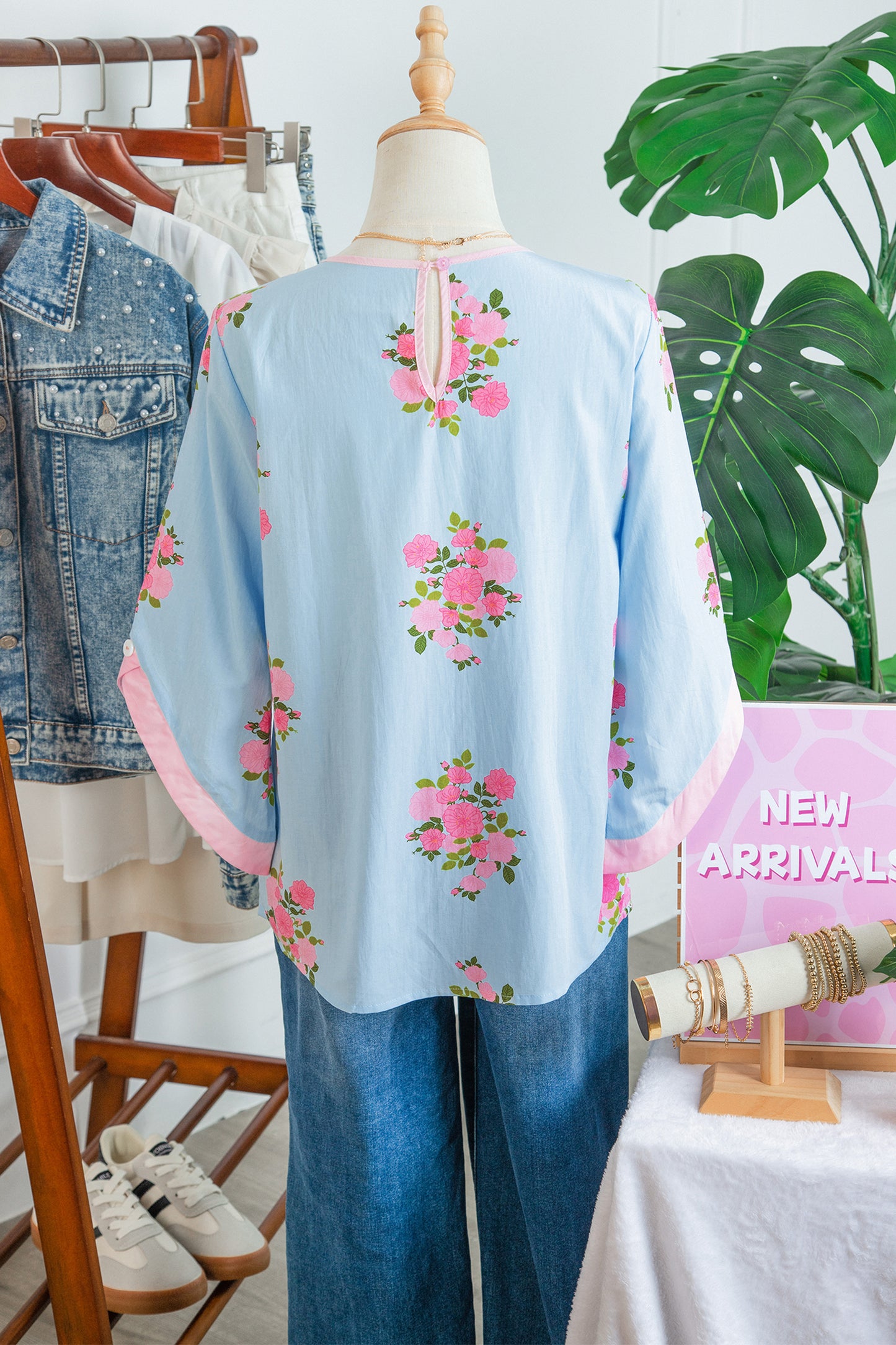 Floral Print 3/4 Sleeve Button Detail Blouse Women S–XL