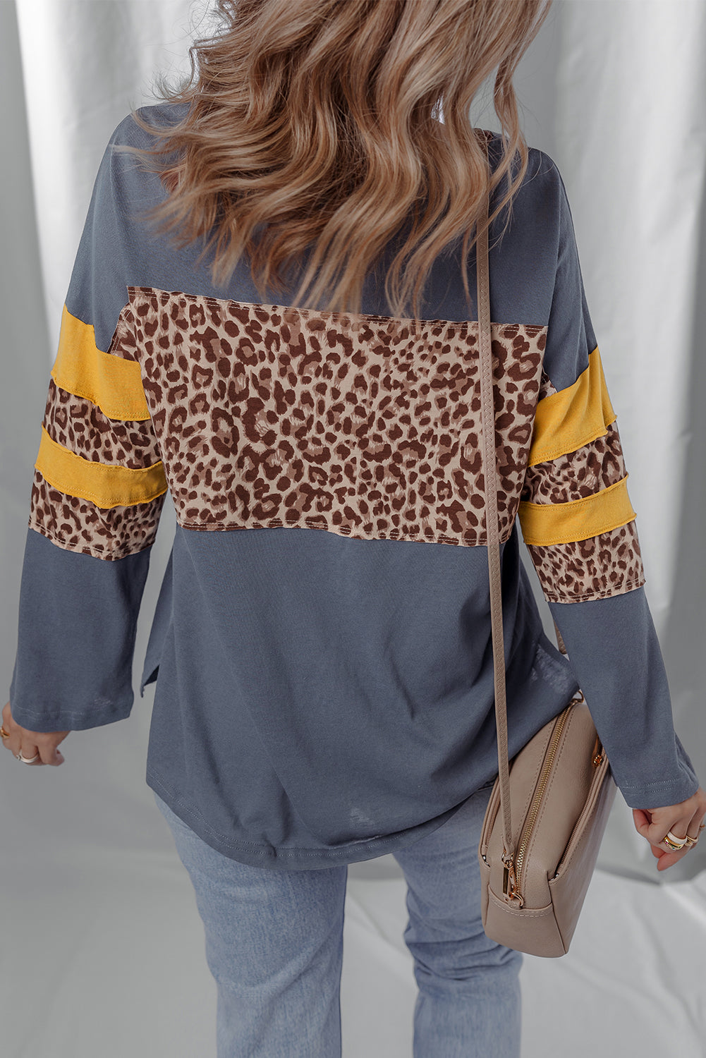 Blue Leopard Print Drop Shoulder Long Sleeve Top – Women S–XL