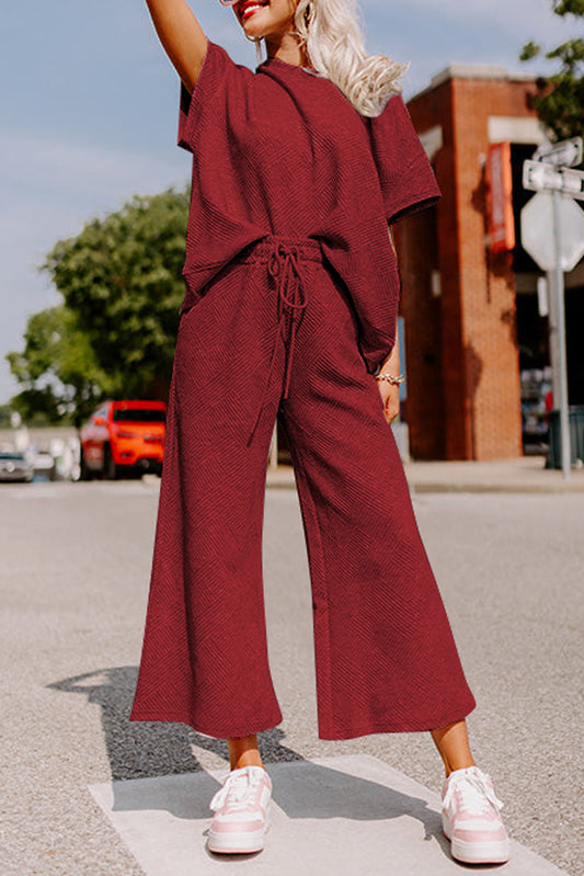 Red Matching Set Loose Tee Drawstring Pants Women S–2XL