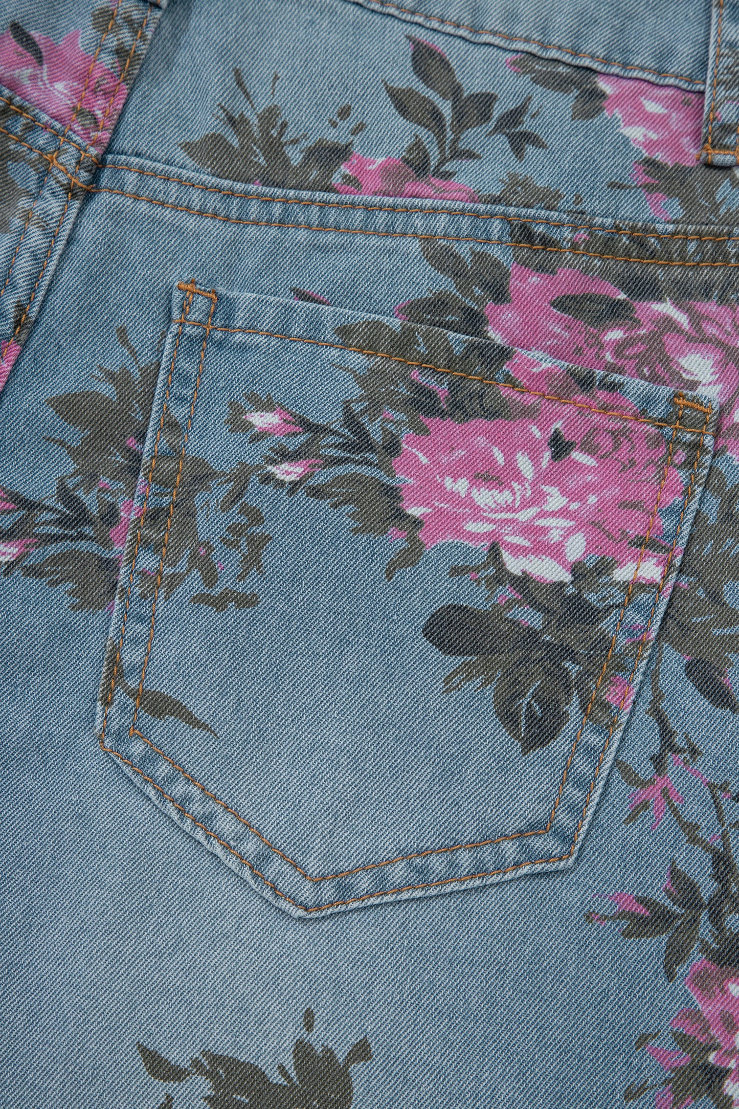 Light Blue Floral Print Cropped Wide Leg Jeans Women Size 4–16
