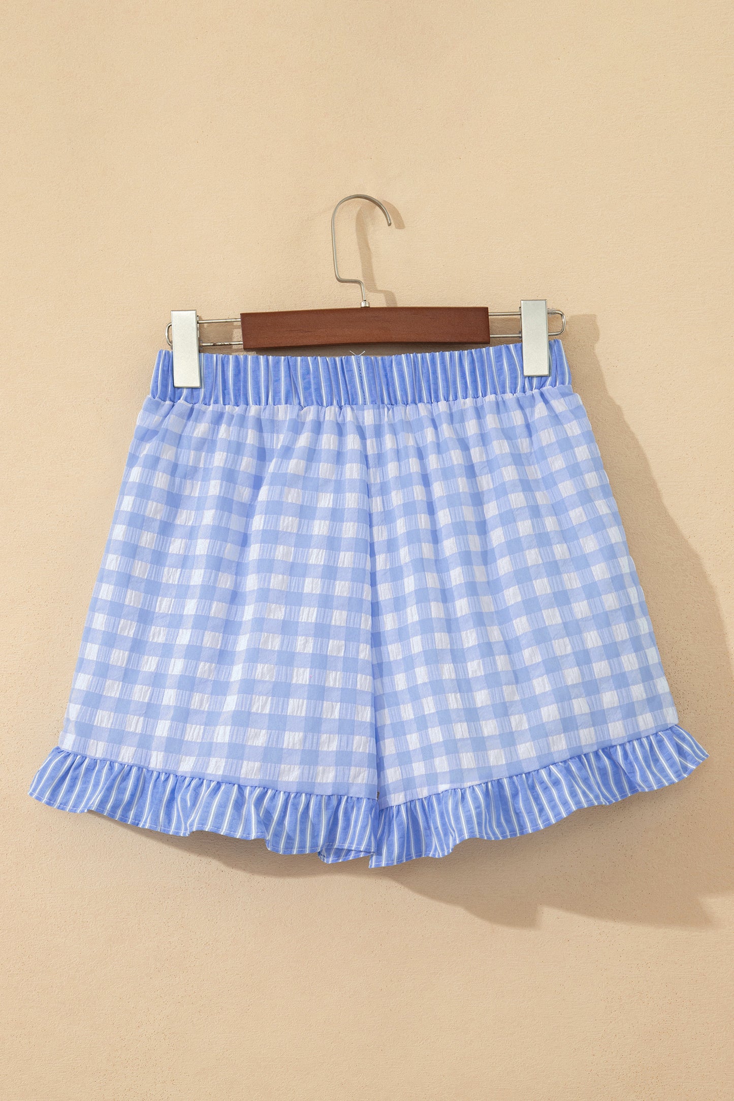 Plaid Print Ruffle Shorts with Striped Detail & Lace Tie | Women S–XL