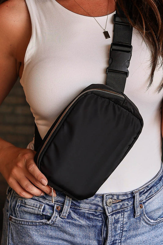Waterproof Zip Crossbody Chest Bag | Black & Cream
