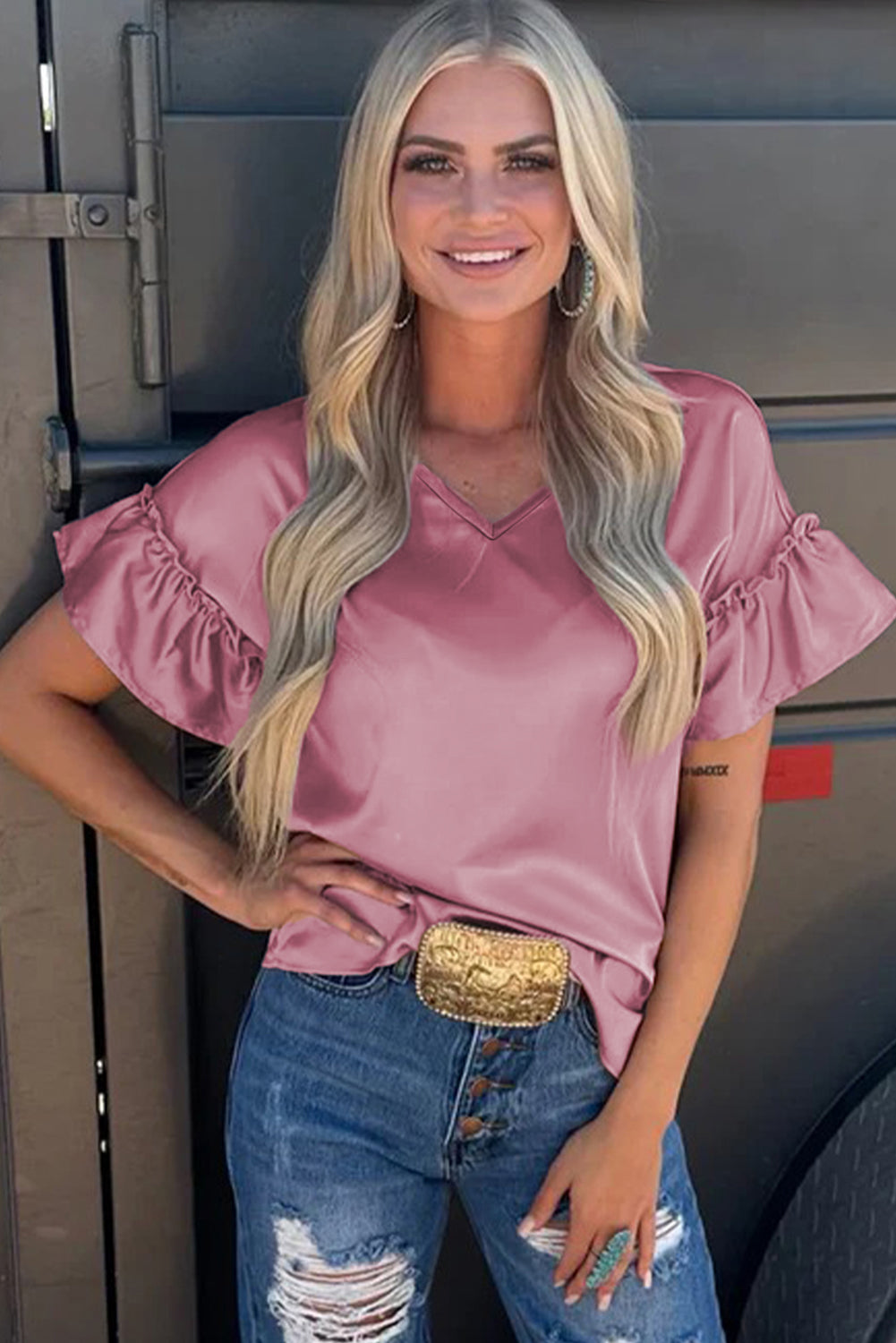 Pink Ruffle Sleeve Top Women S–XL