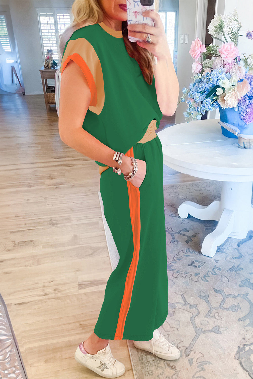 Color Block Crew Neck Cap Sleeve Top & Ankle Wide Leg Pants Set | S–2XL | 7 Colours