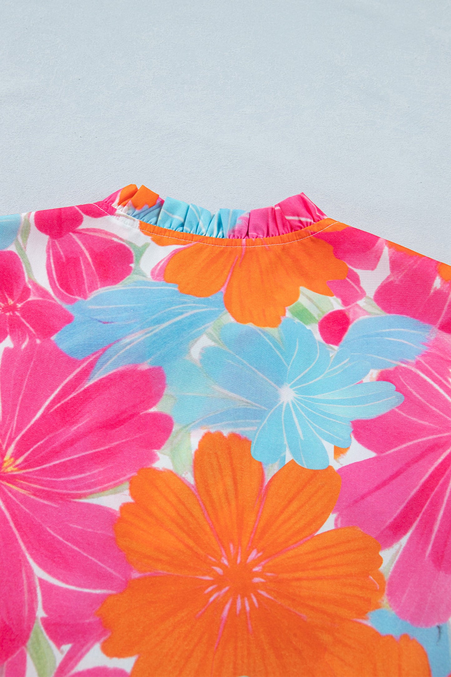 Floral Print Tie V-Neck Ruffle Trim Sleeveless Blouse