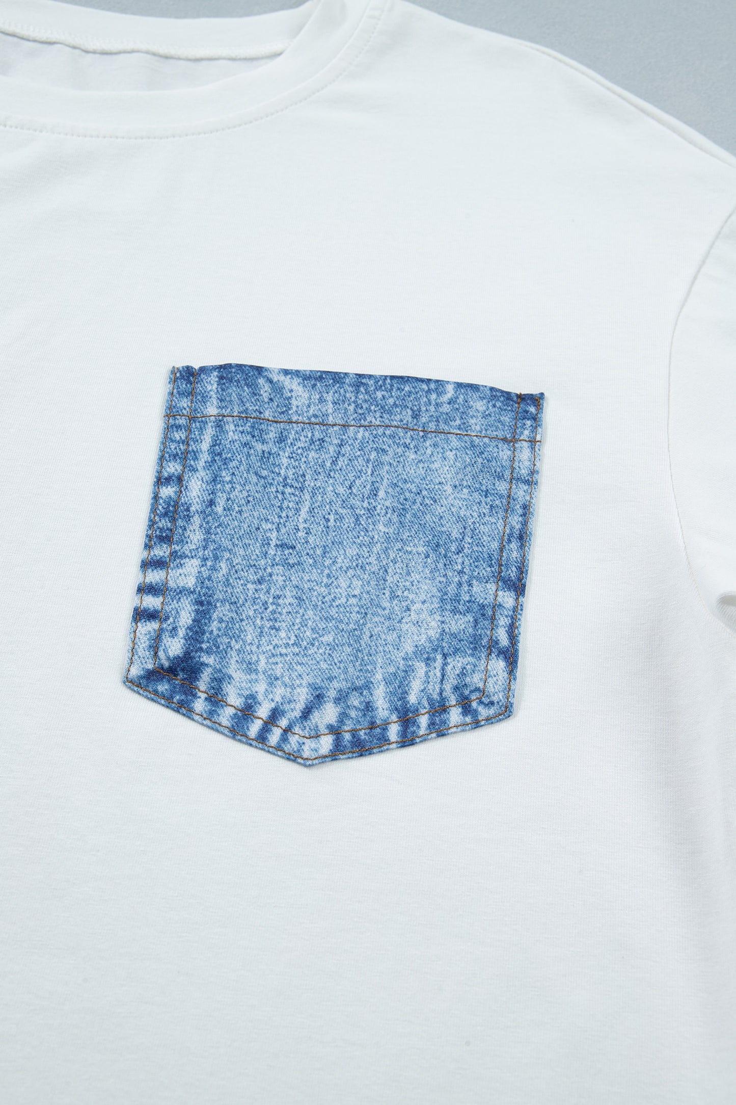 Color Block Short-Sleeve Top with Printed Patch Pocket | Sail Blue & White