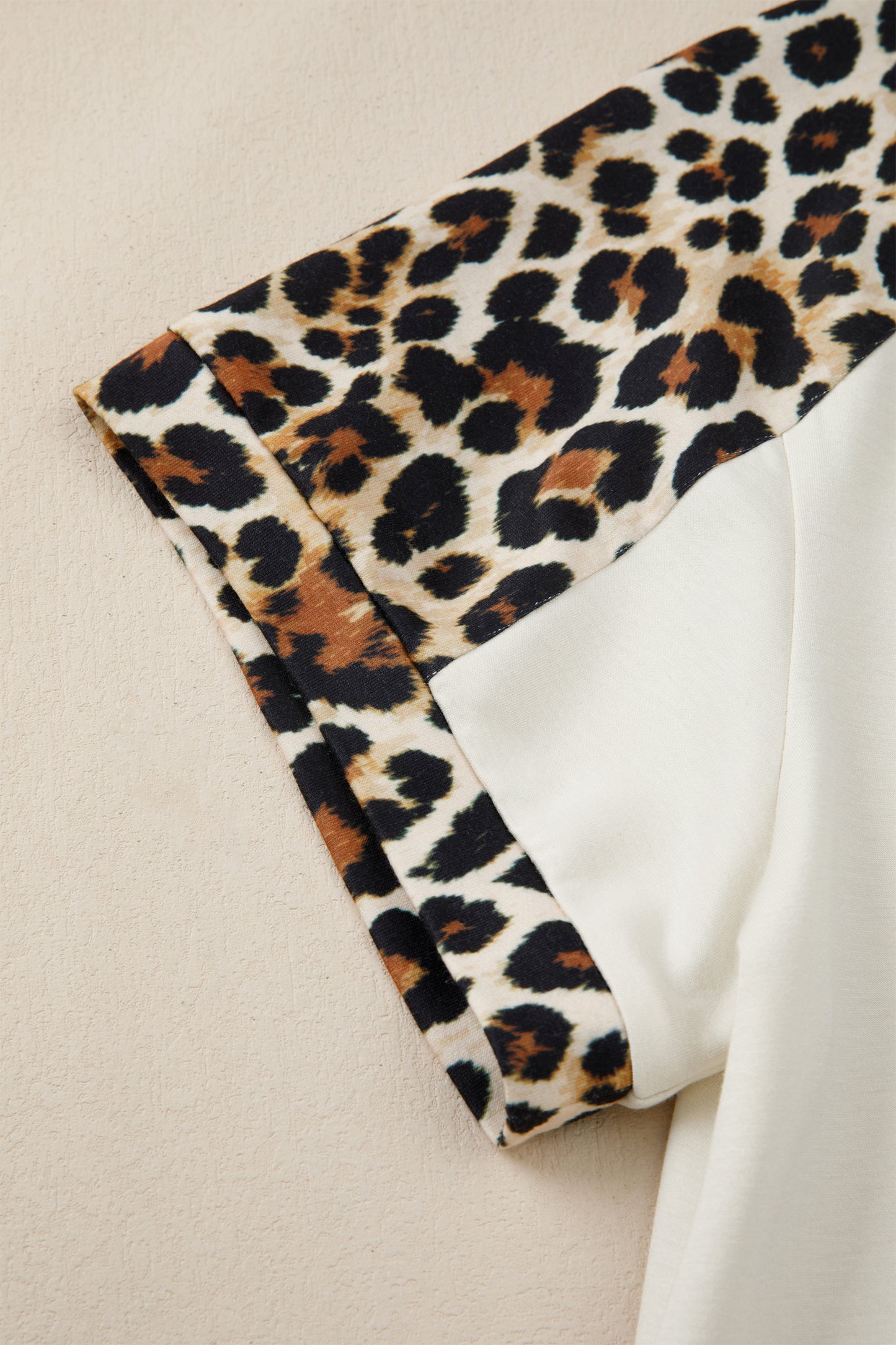Leopard Patchwork Half Button Short Sleeve Top | Beige | S–XL