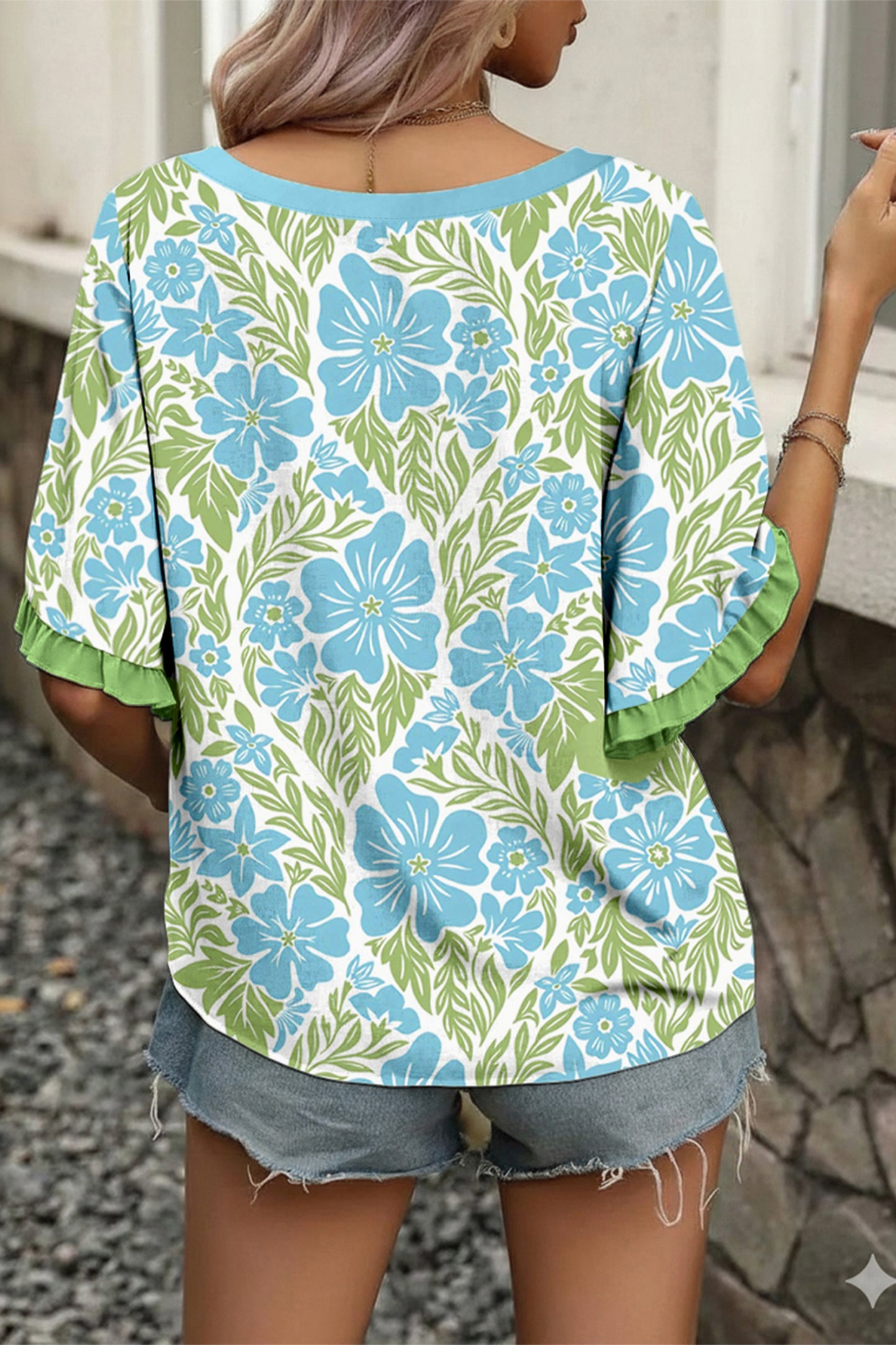 Floral Print Ruffle Sleeve Blouse Women S–XL
