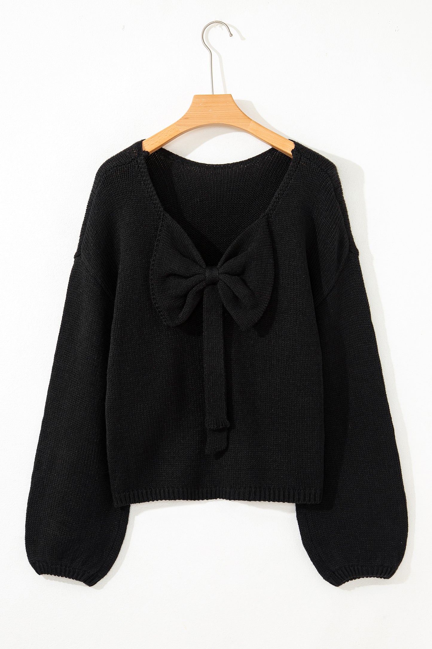 Bow Backless Bubble Sleeve Sweater | Black