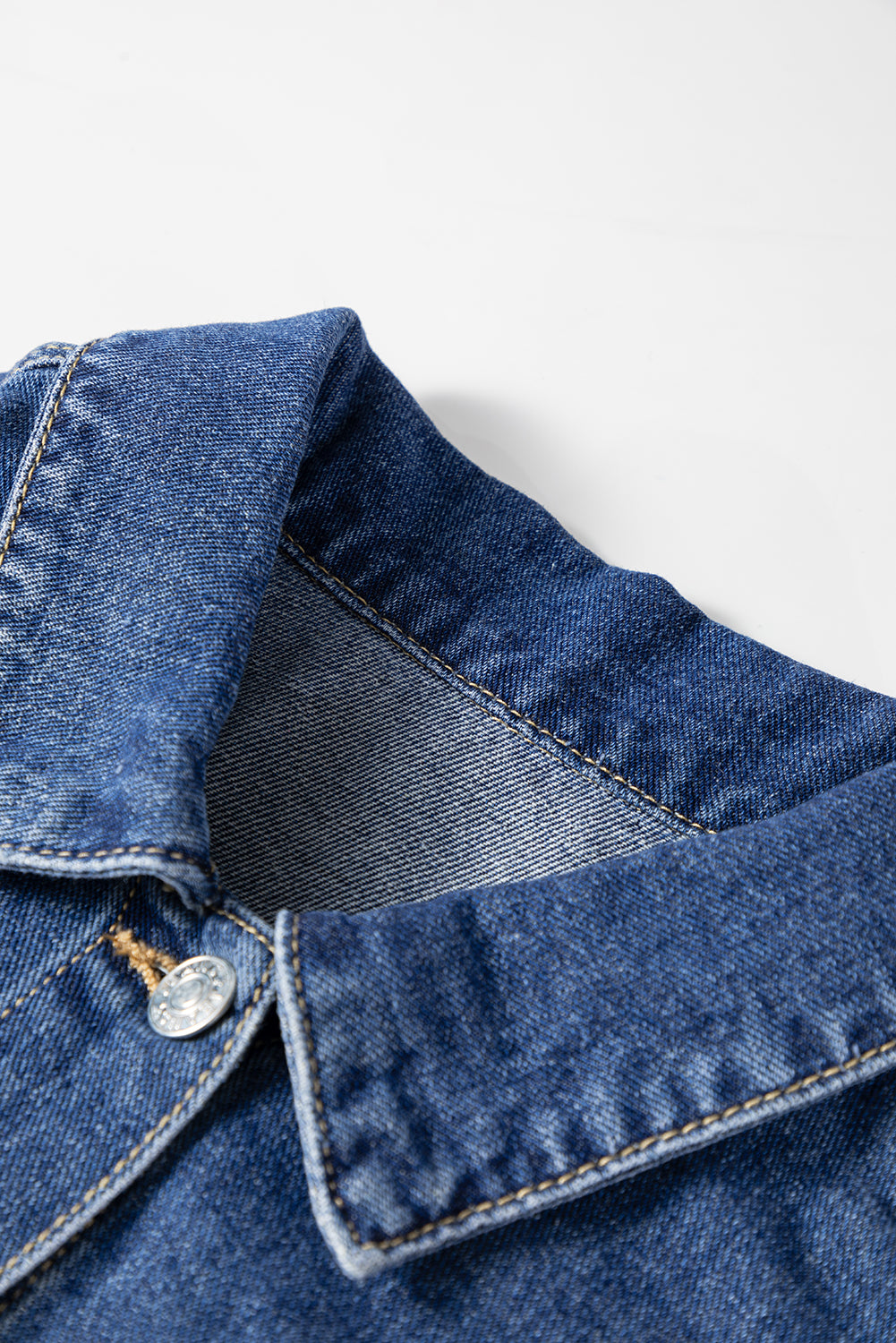Dusk Blue Color Block Patchwork Flap Detail Distressed Cropped Denim Jacket
