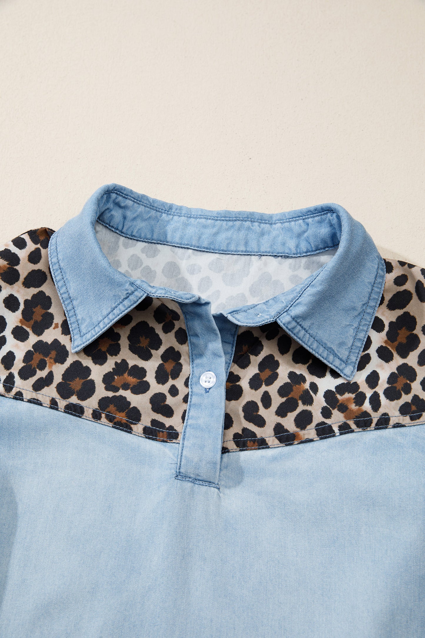 Denim Leopard Patchwork Collared Mini Dress Women S–XL