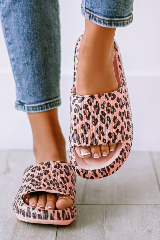 Pink Leopard Print Thick Sole Slip-On Flip Flops