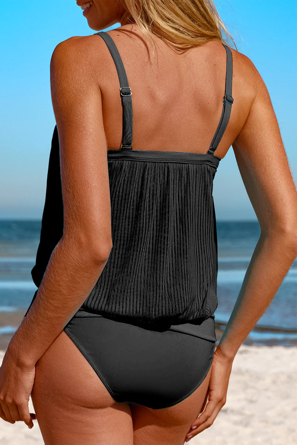 Striped Mesh Knotted Hem Tankini Swimsuit – Women S–2XL