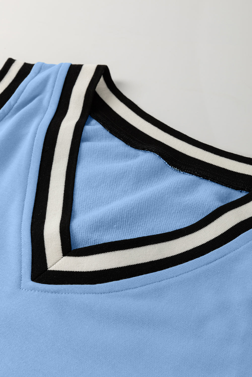 Contrast Stripe Trim V-Neck Sleeveless Shift Mini Dress in Sky Blue
