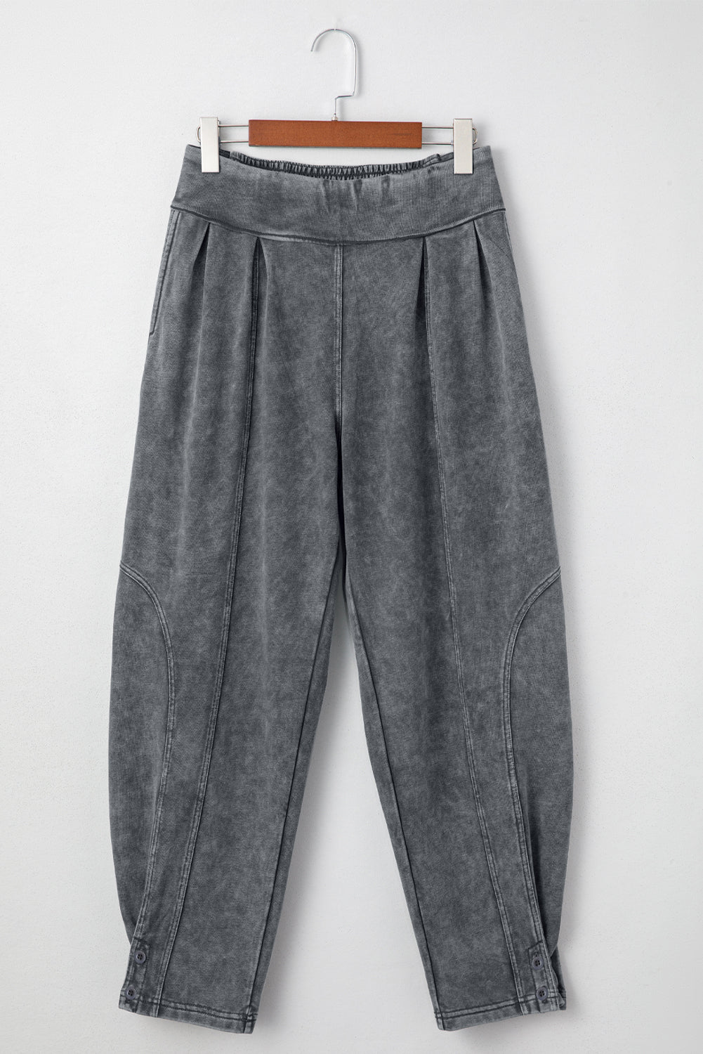 Grey Mineral Wash High Waist Smocked Jogger Pants