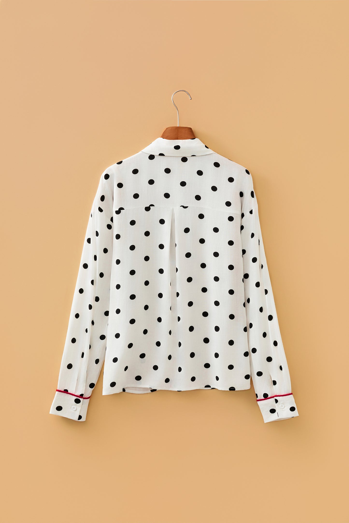 Polka Dot Contrast Piping 3/4 Sleeve Viscose Shirt