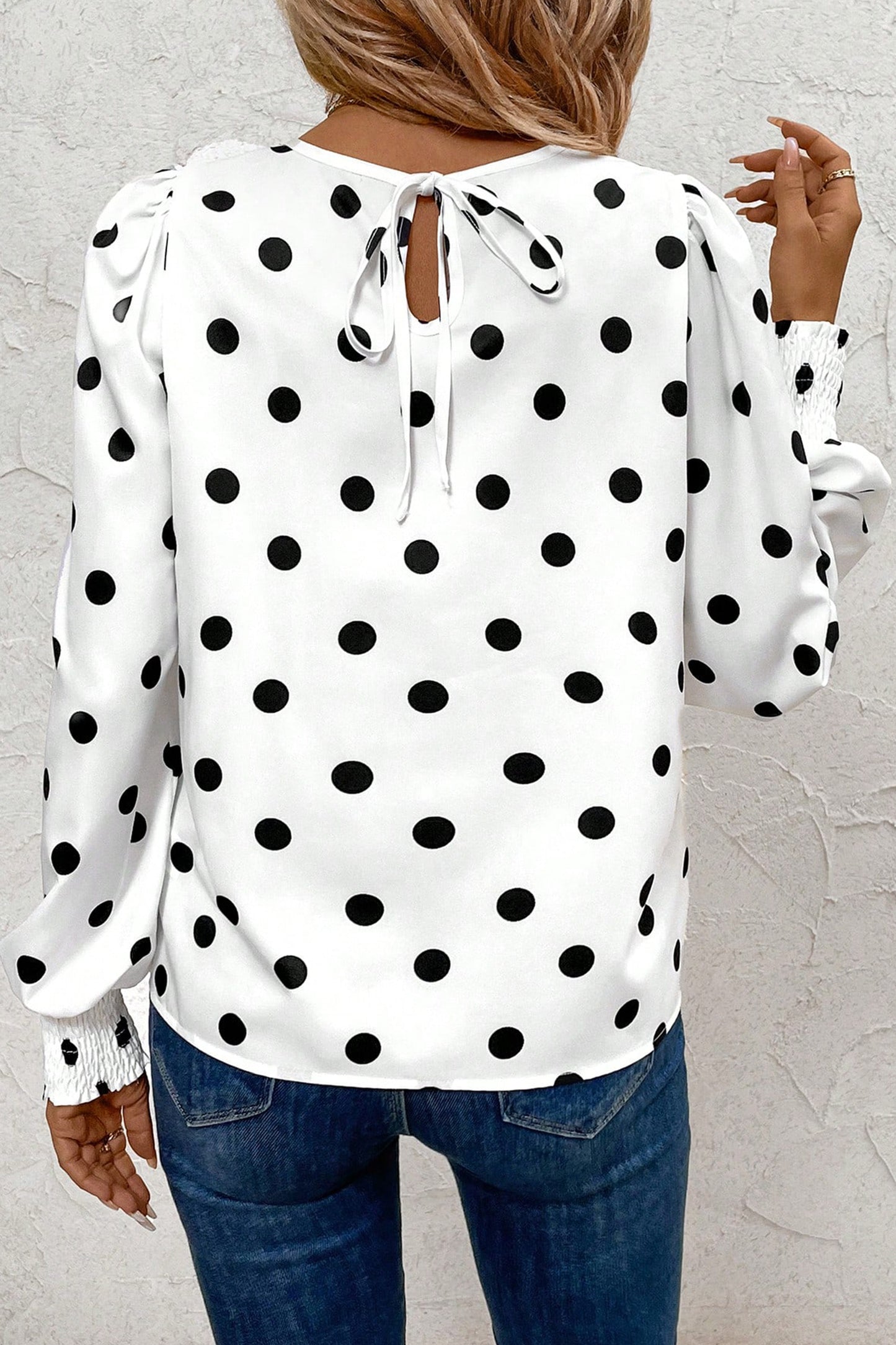 Polka Dot Frilled Long Sleeve Blouse