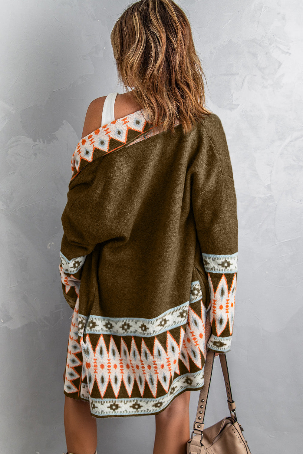 Womens Aztec Print Open Front Knit Cardigan XS to XXL