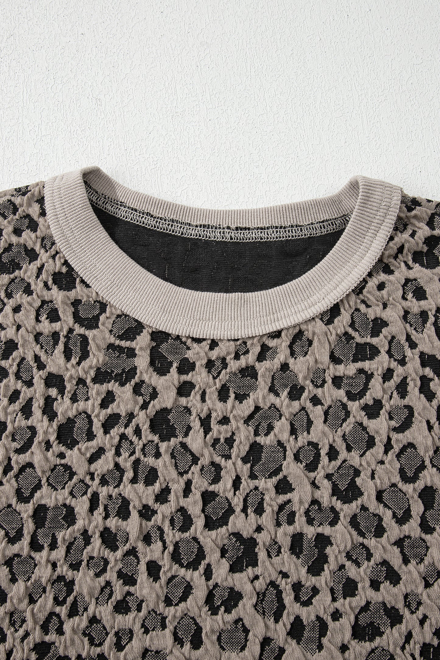 Leopard Jacquard Puff Sleeve Top and Wide Leg Pant Set in Khaki
