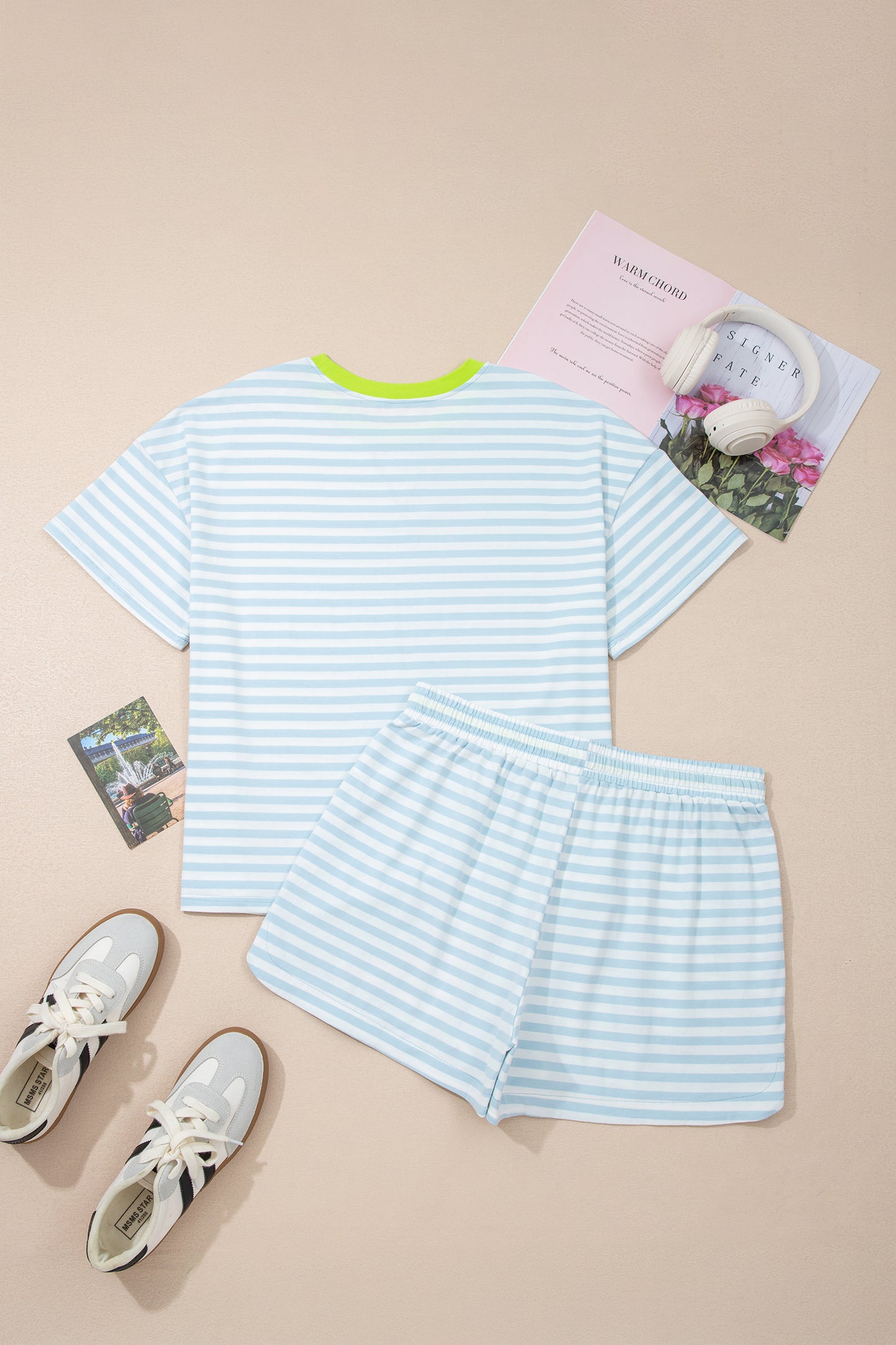 Striped Matching Set Tee & Shorts Women S–XL