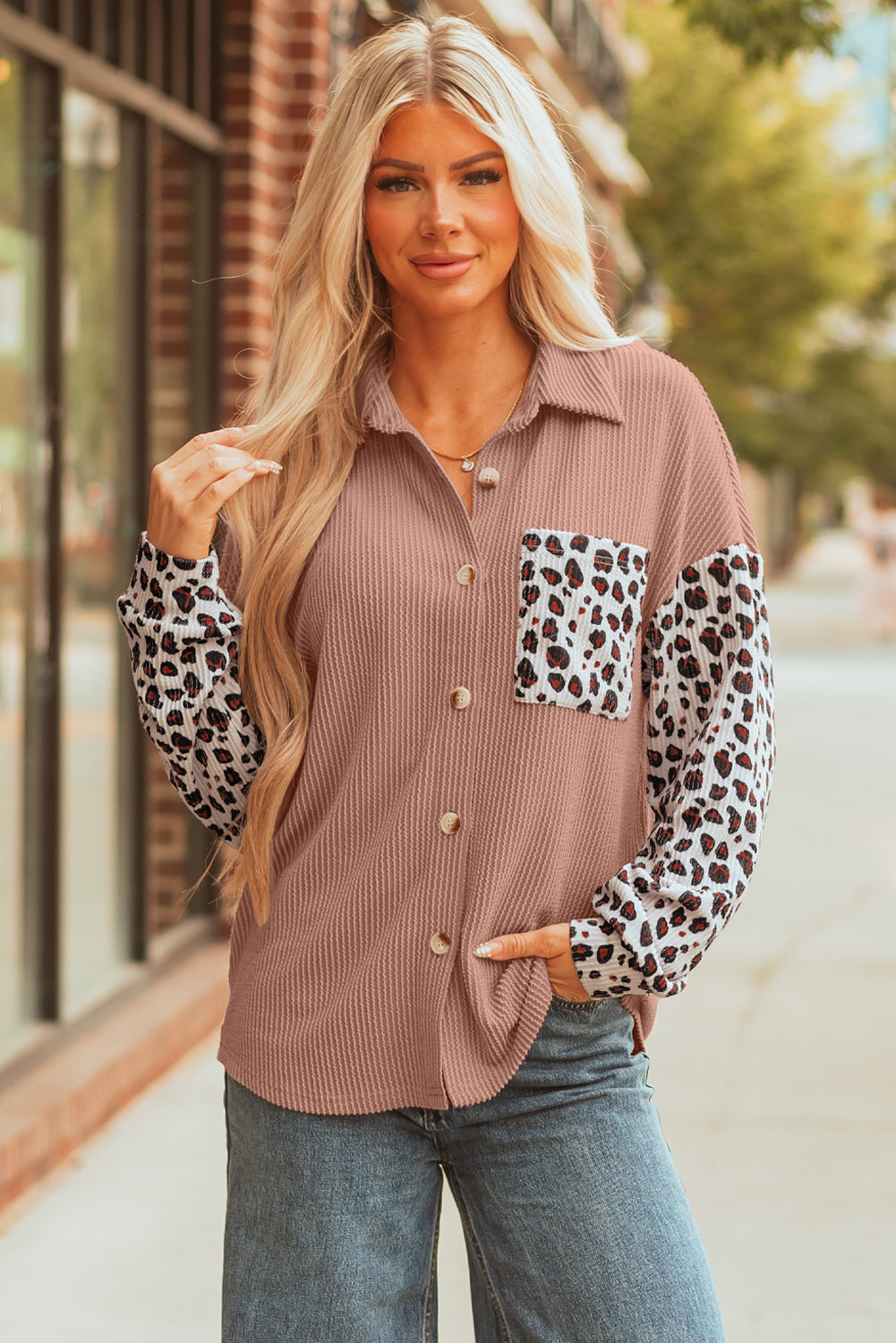 Leopard Patch Twisted Ribbed Western Top
