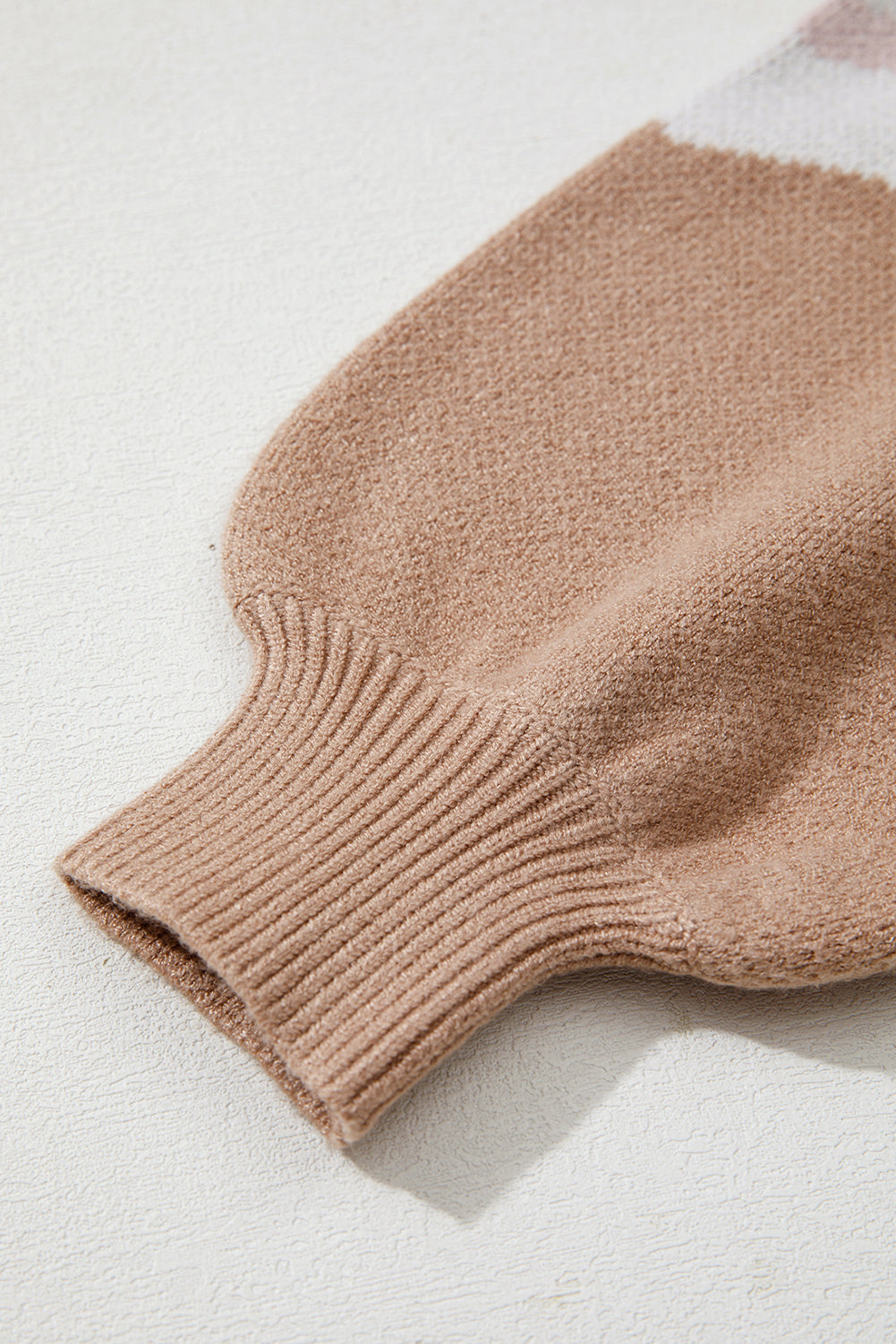 Leopard Colorblock Puff Sleeve Knit Pullover Sweater | Khaki