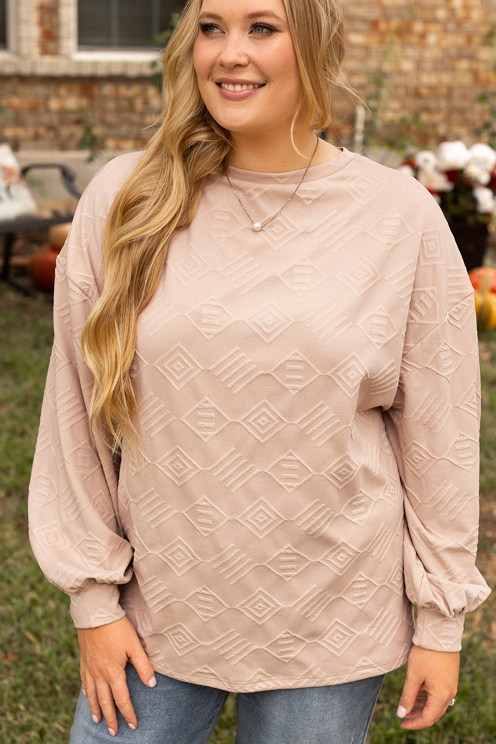 Textured Drop Shoulder Crew Neck Sweatshirt | Plus Size | Cream | 1X–4X