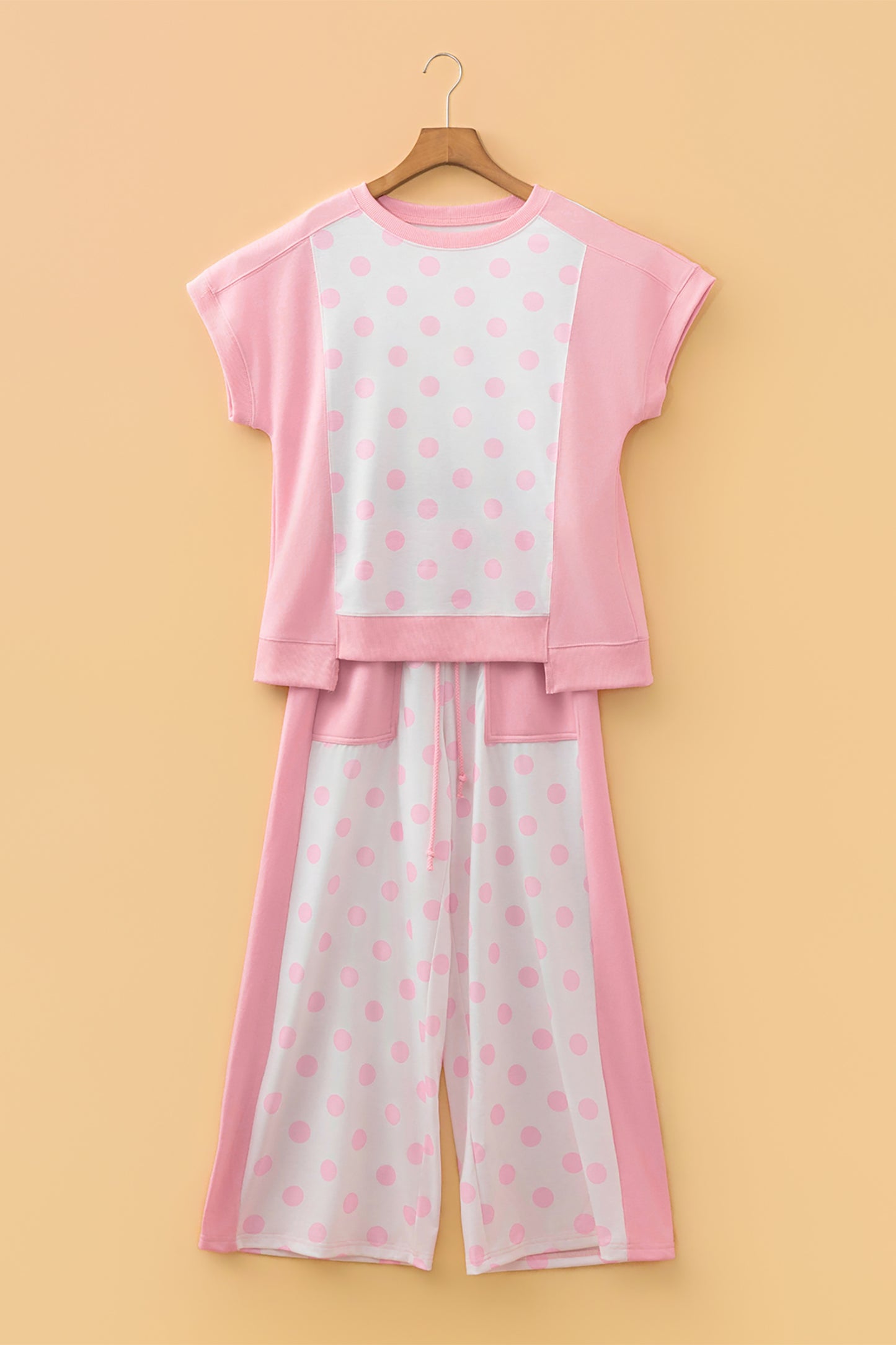 Womens Polka Dot Cropped Wide Leg Pant Set S–XL