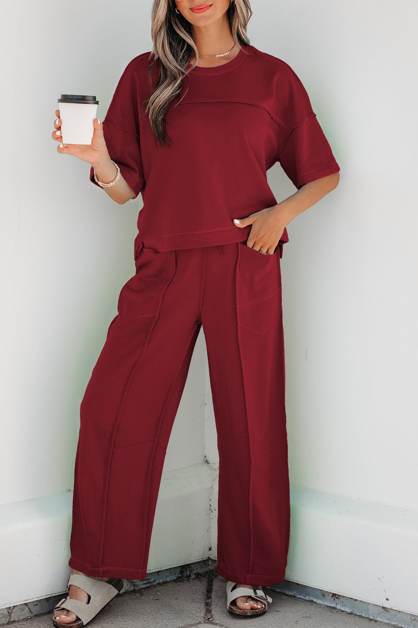 Drop Shoulder Boxy Tee & Barrel Pants Two-Piece Set | S–XL | 5 Colours