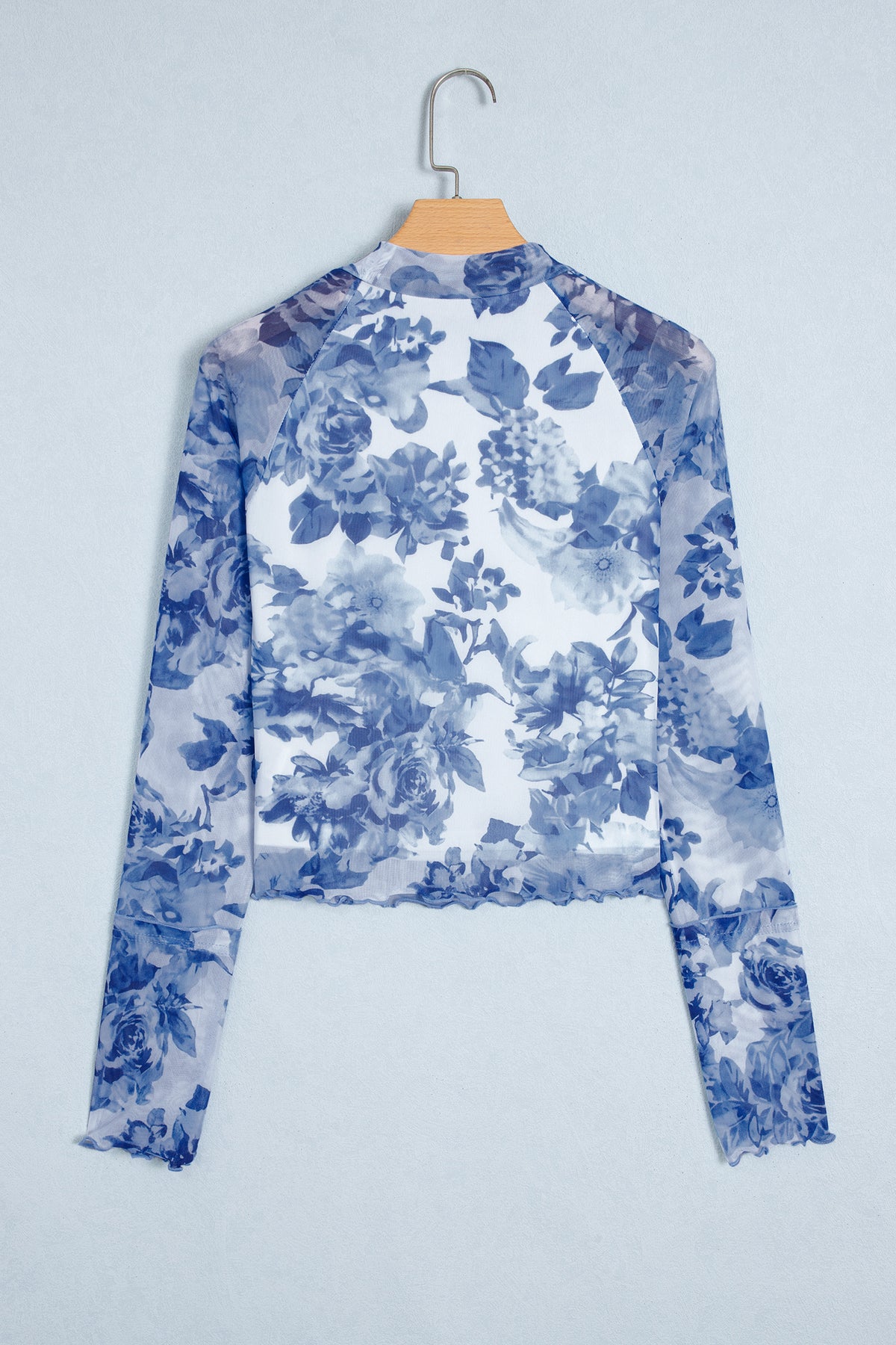 Womens Floral Print Long Sleeve Mesh Top S–XL