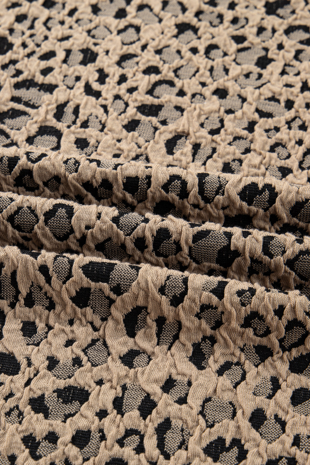 Leopard Print Textured Ribbed Trim Long Sleeve Top – Khaki Plus Size 1X–4X
