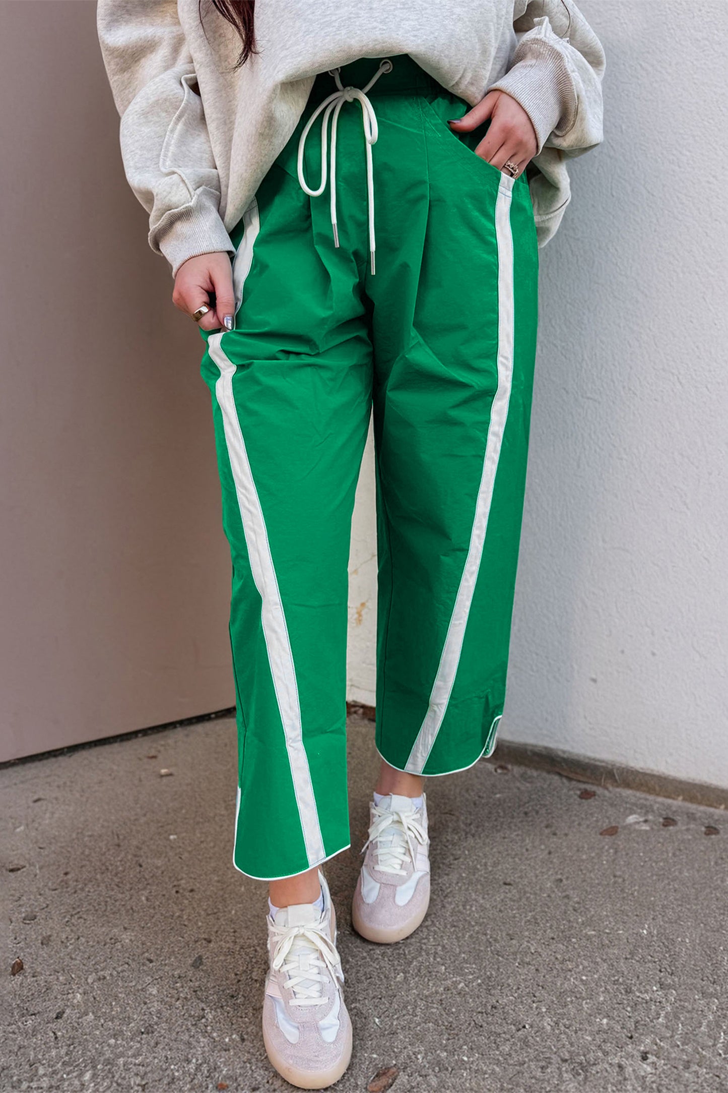 Side Stripe Cropped Cotton Pants Women S–XL