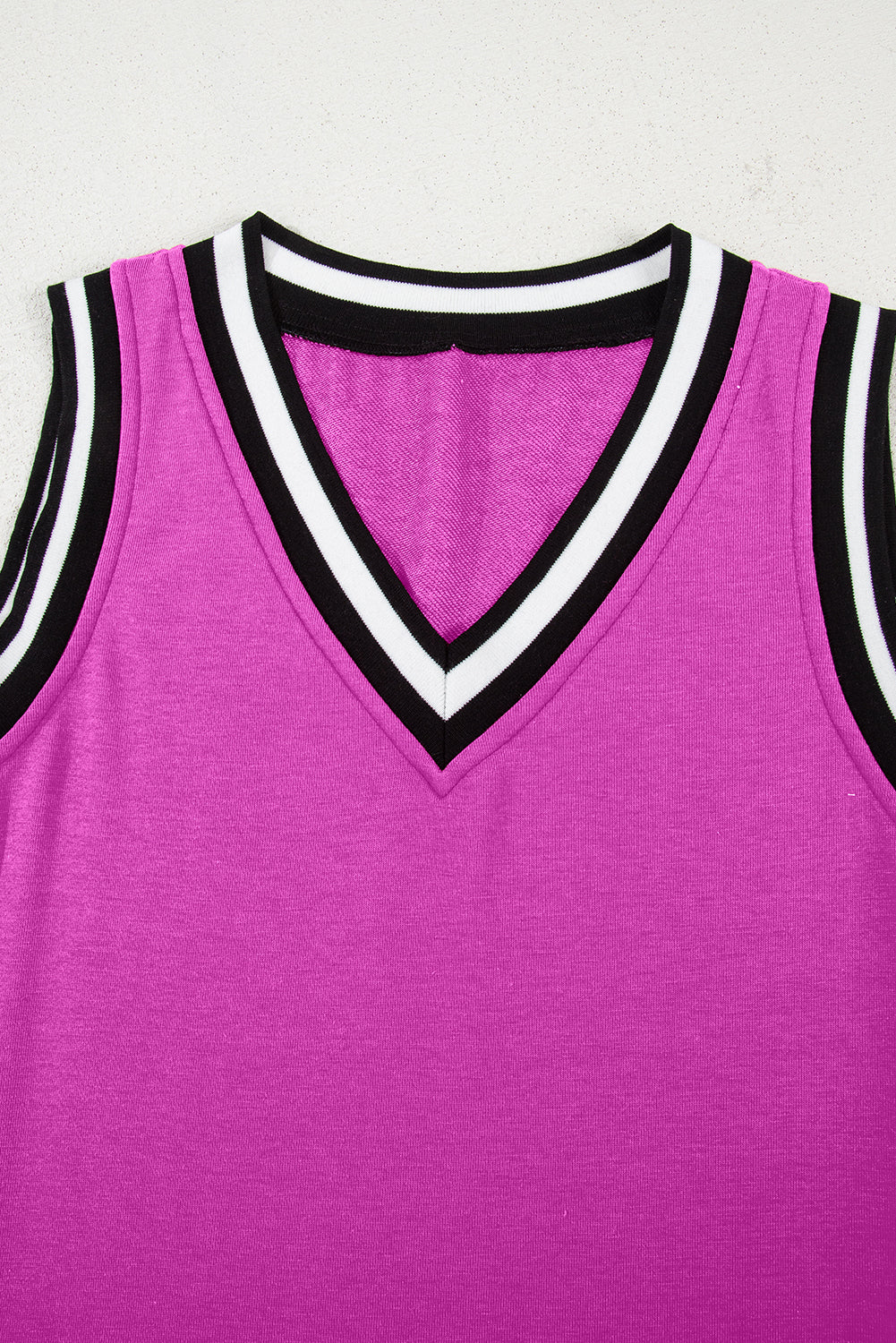 Contrast Stripe Trim V-Neck Sleeveless Shift Mini Dress in Purple Orchid