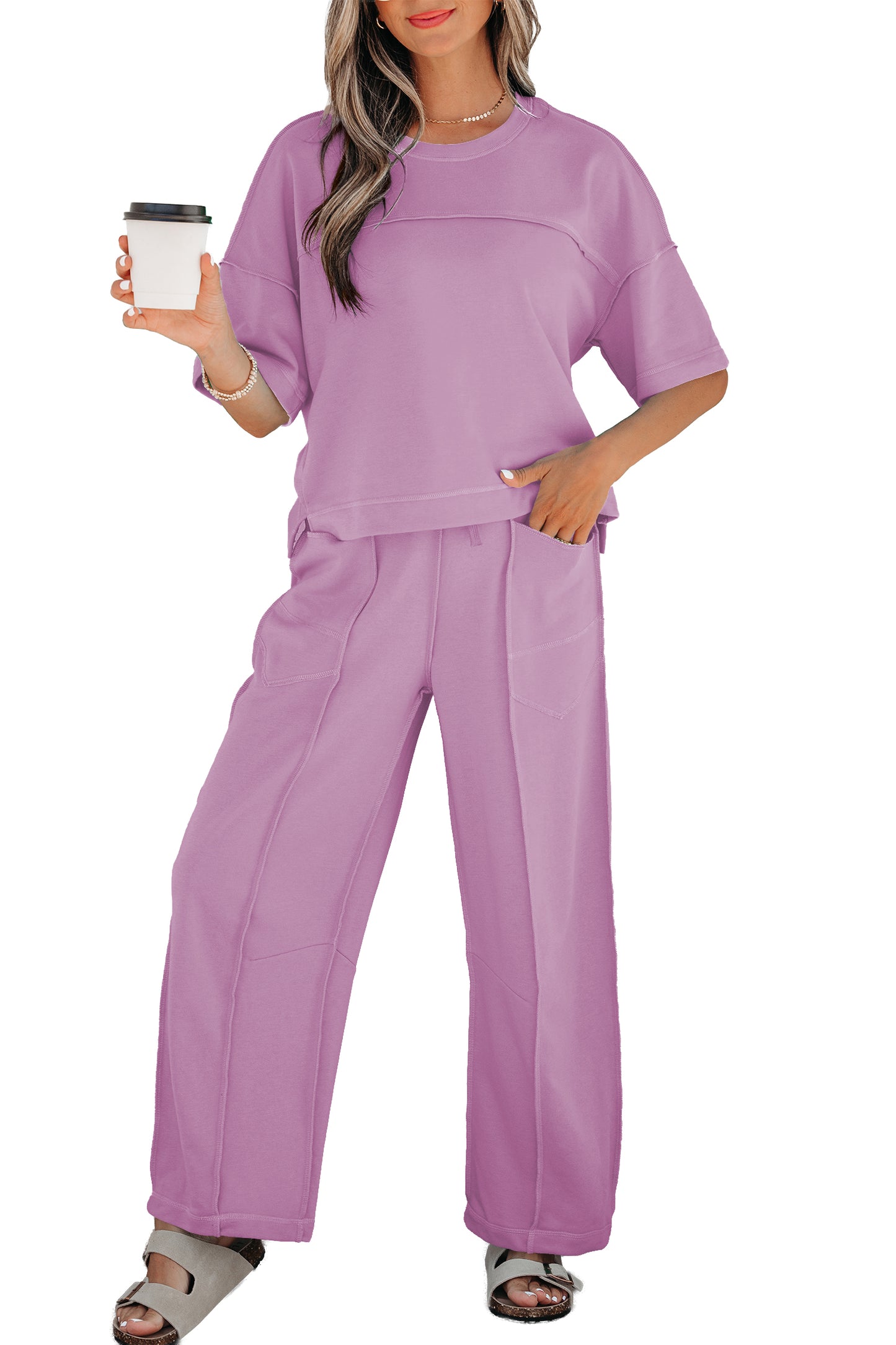Drop Shoulder Boxy Tee & Barrel Pants Two-Piece Set | S–XL | 5 Colours