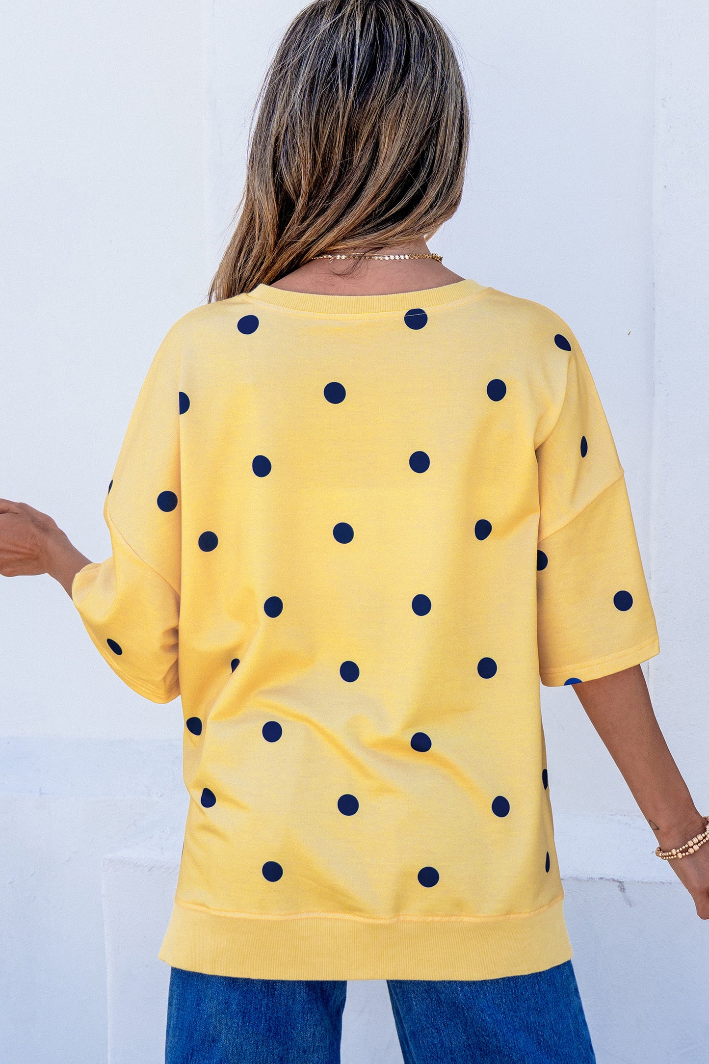 Womens Yellow Polka Dot Oversized Shirt S to XL