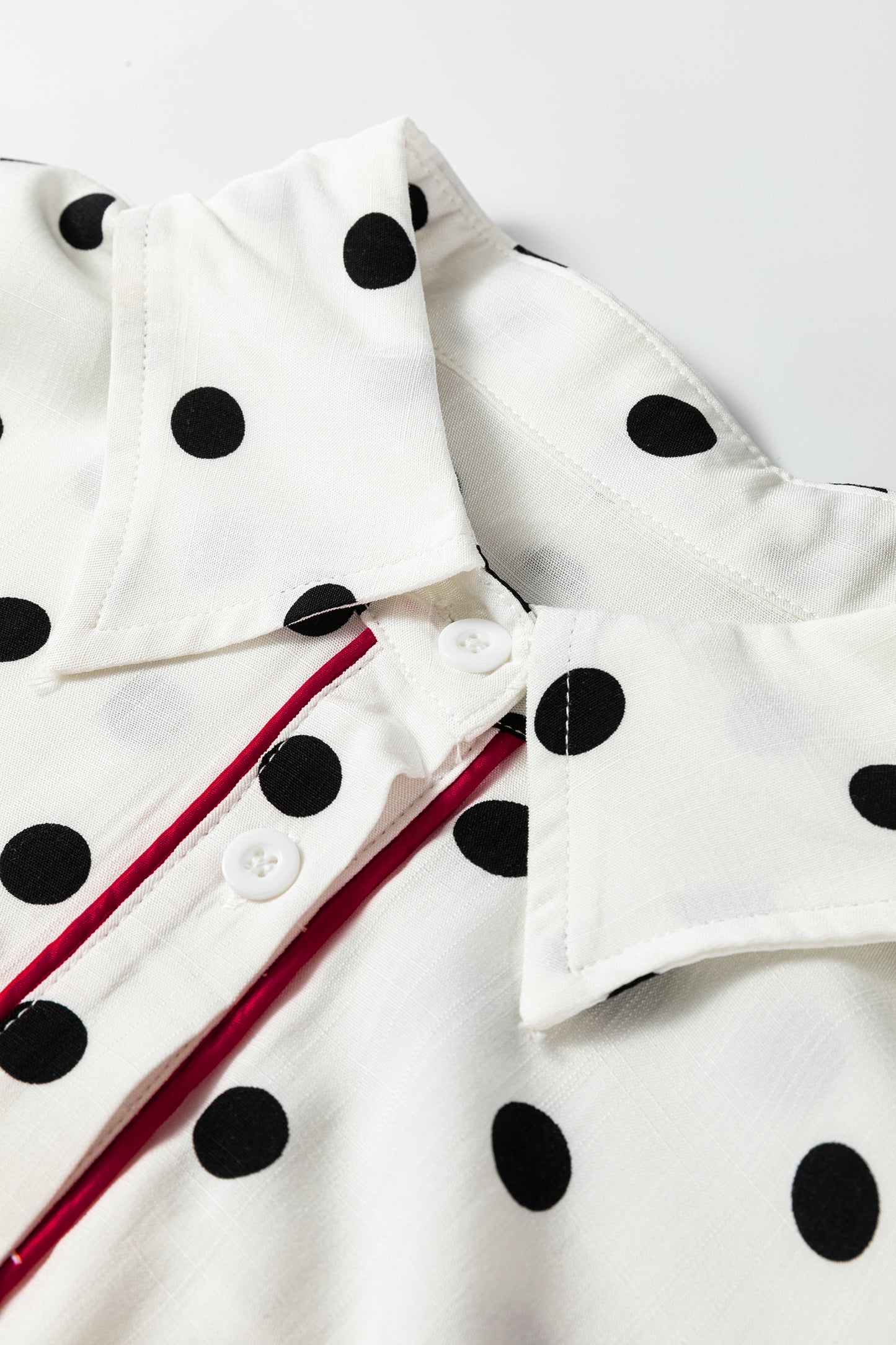 Polka Dot Contrast Piping 3/4 Sleeve Viscose Shirt